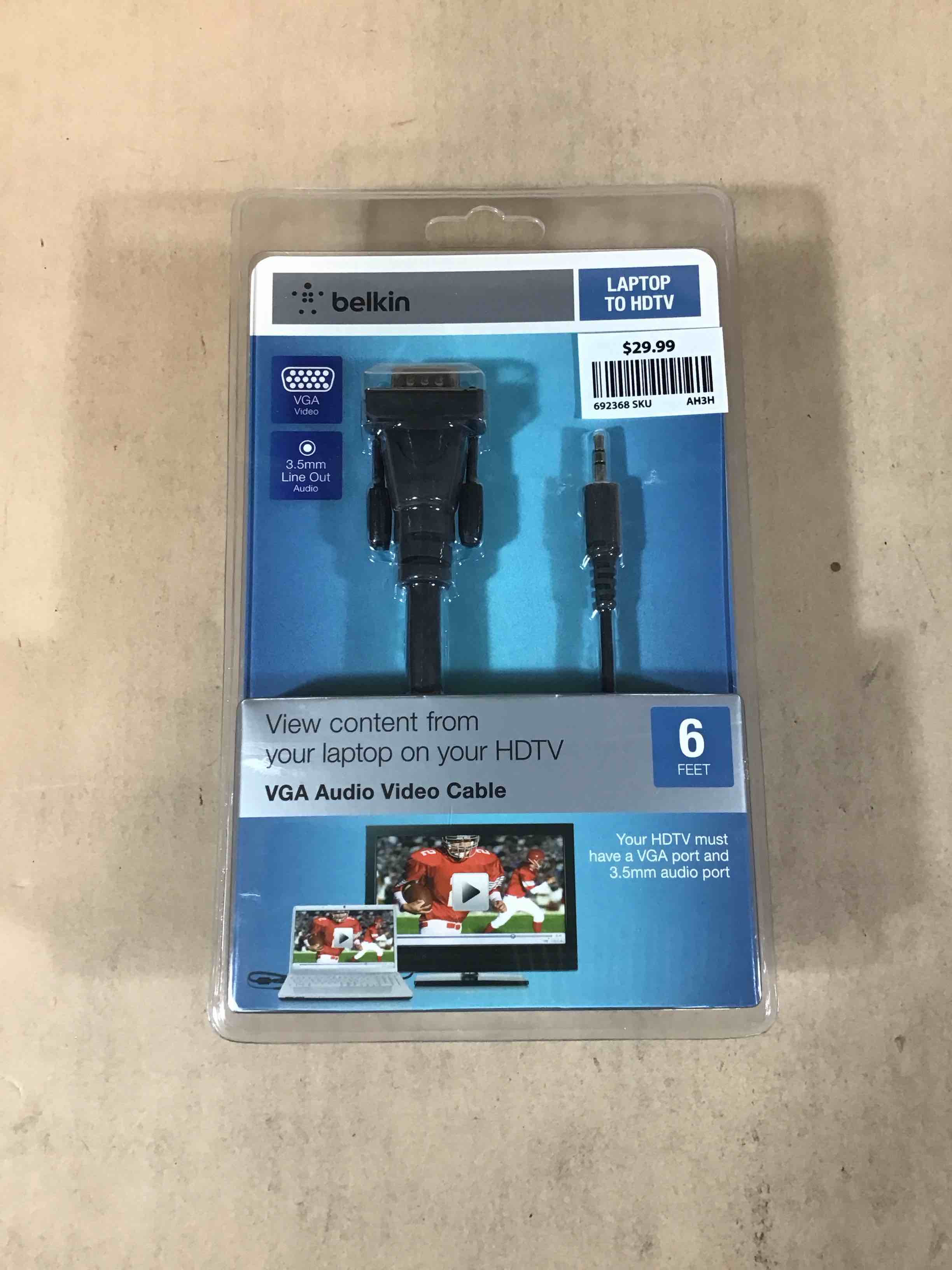 belkin laptop to hdtv vga audio video cable 6ft 3.5mm line out audio