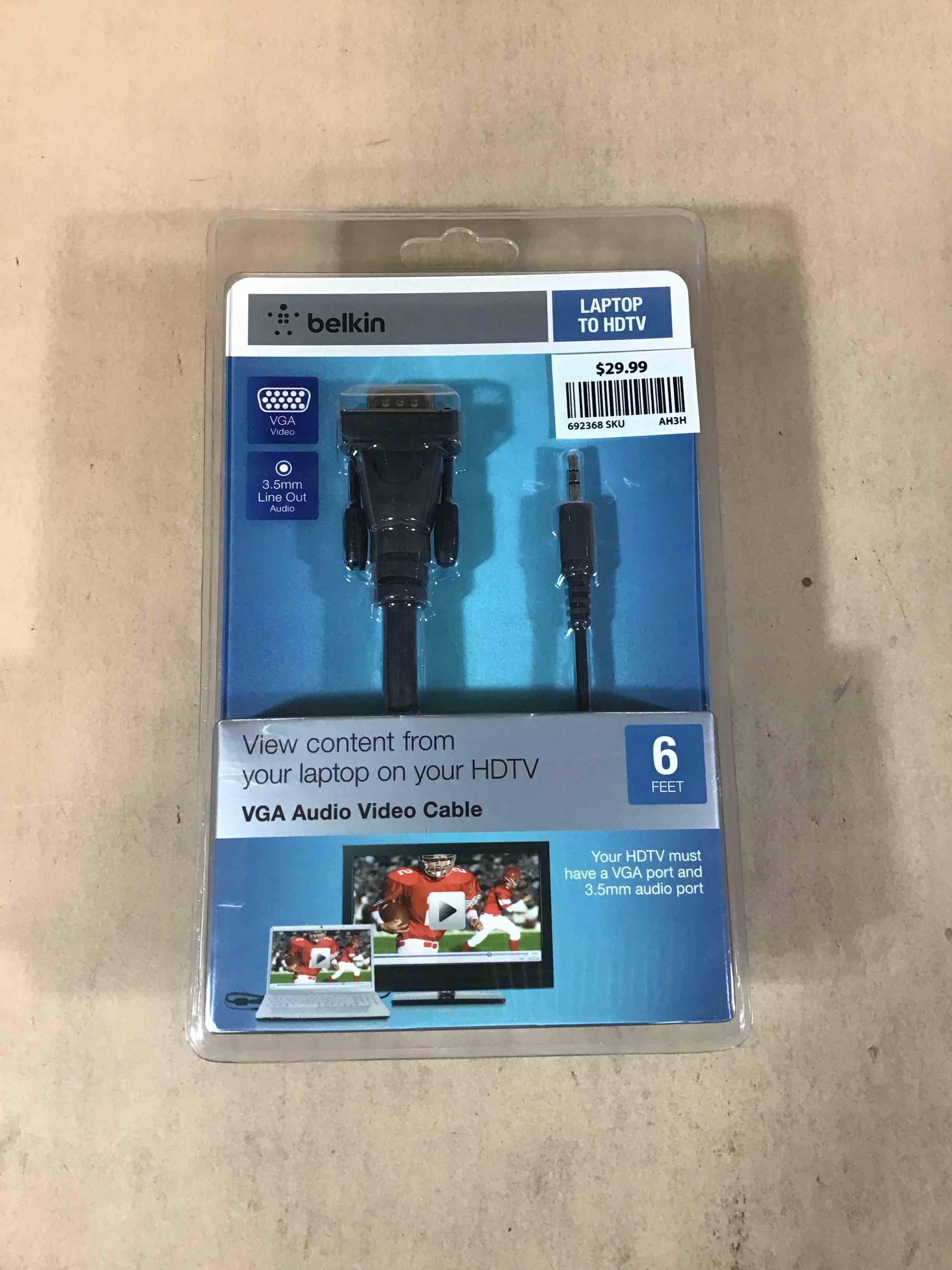 Condition photo showing New/Like New for belkin laptop to hdtv vga audio video cable 6ft 3.5mm line out audio