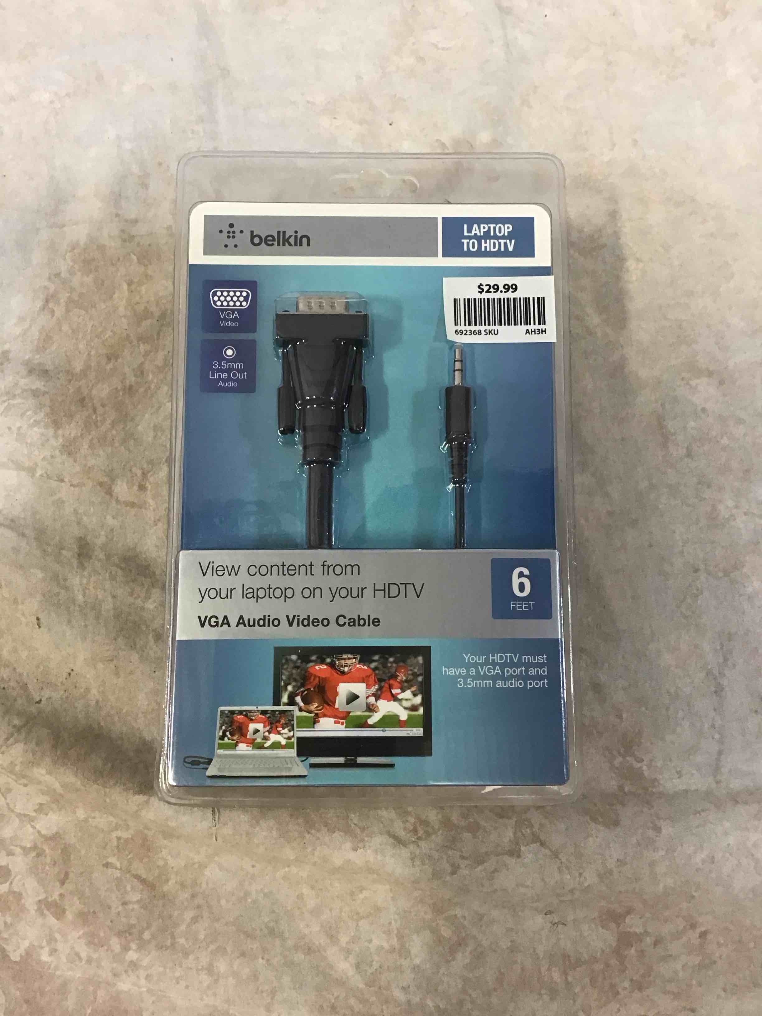 Condition photo showing New/Like New for belkin laptop to hdtv vga audio video cable 6ft 3.5mm line out audio