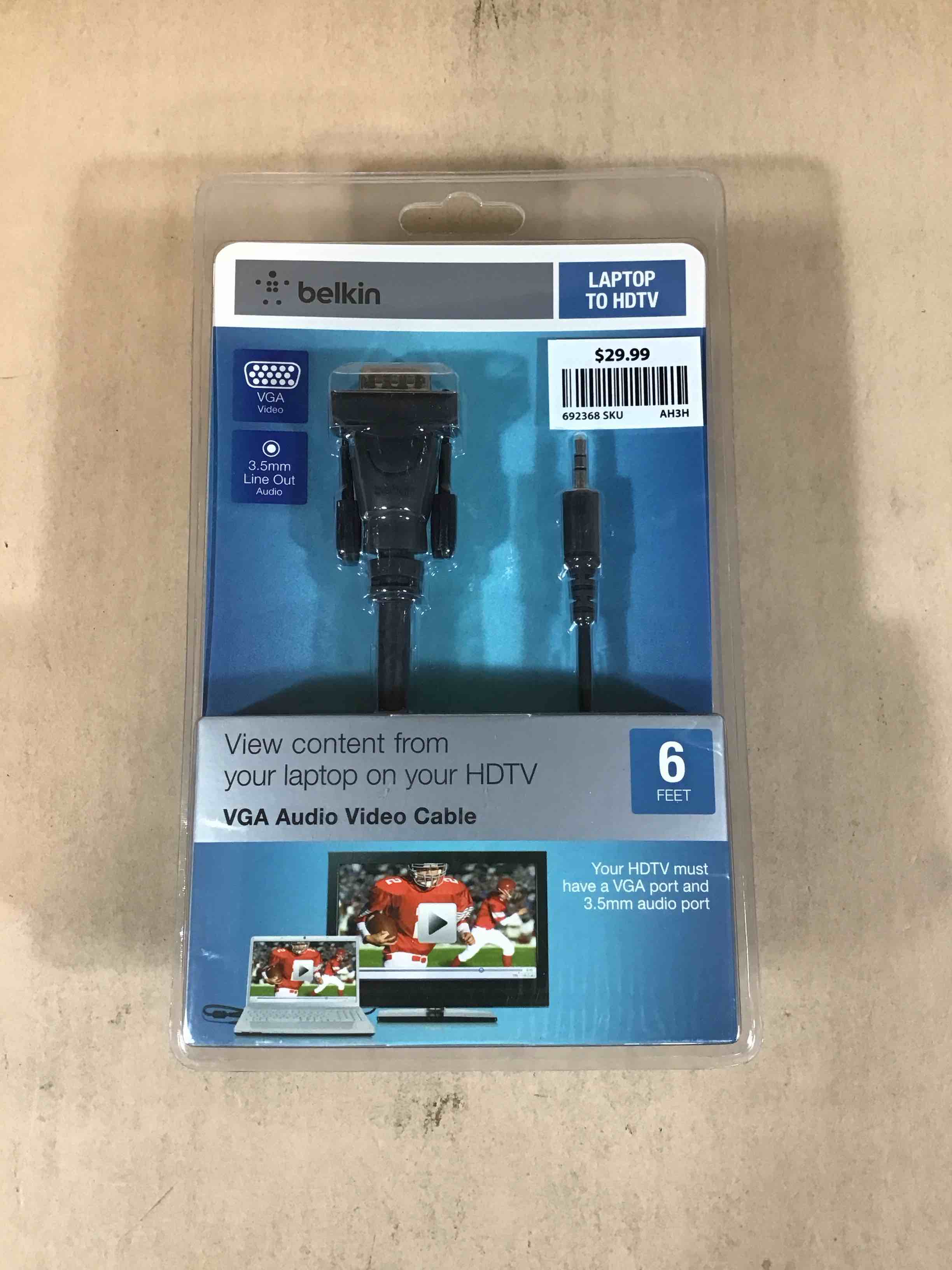belkin laptop to hdtv vga audio video cable 6ft 3.5mm line out audio