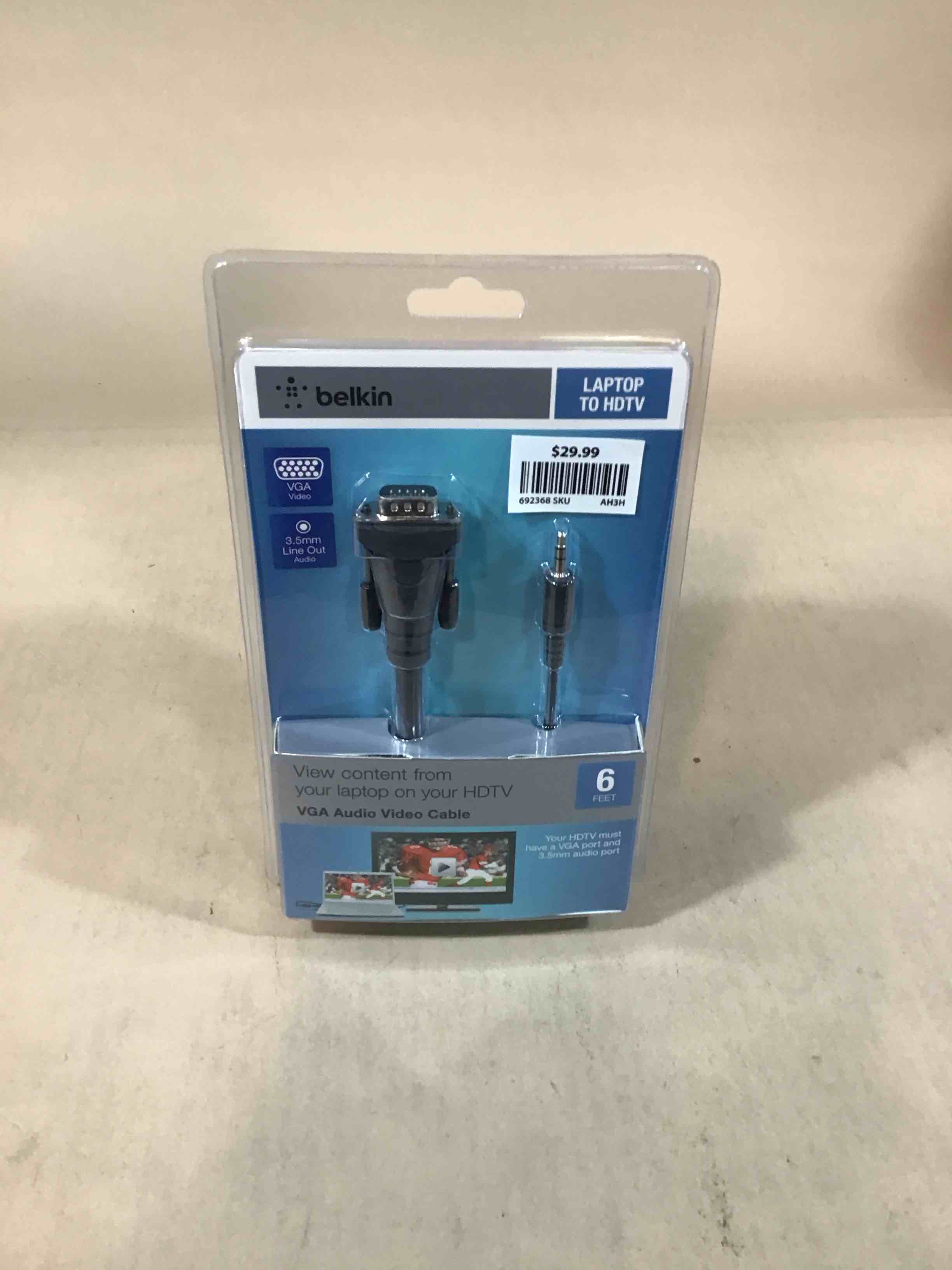 belkin laptop to hdtv vga audio video cable 6ft 3.5mm line out audio
