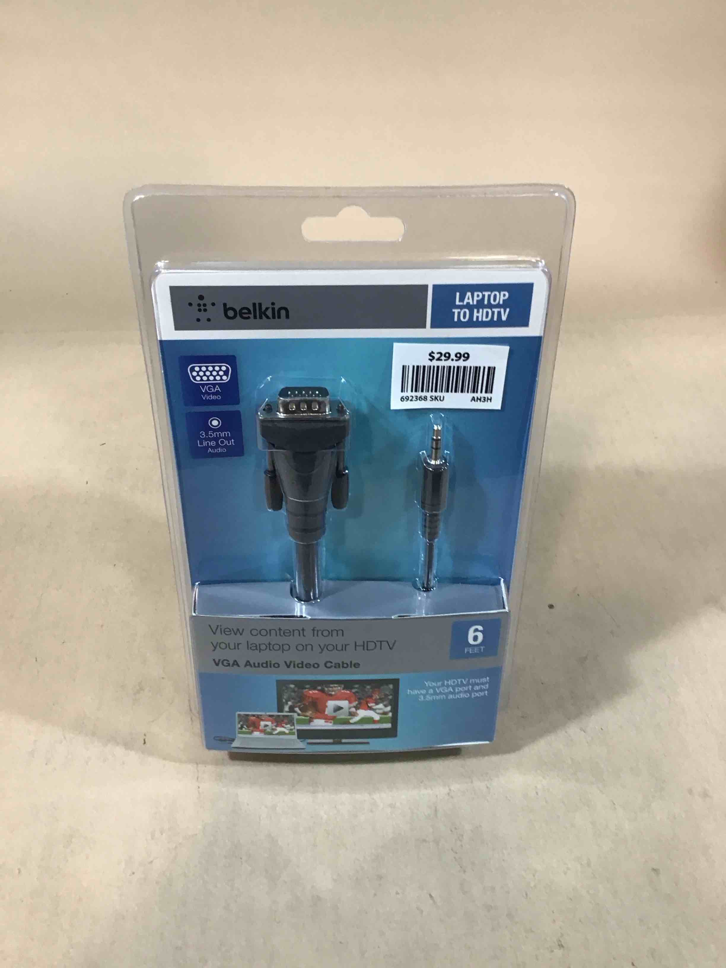 Condition photo showing New/Like New for belkin laptop to hdtv vga audio video cable 6ft 3.5mm line out audio