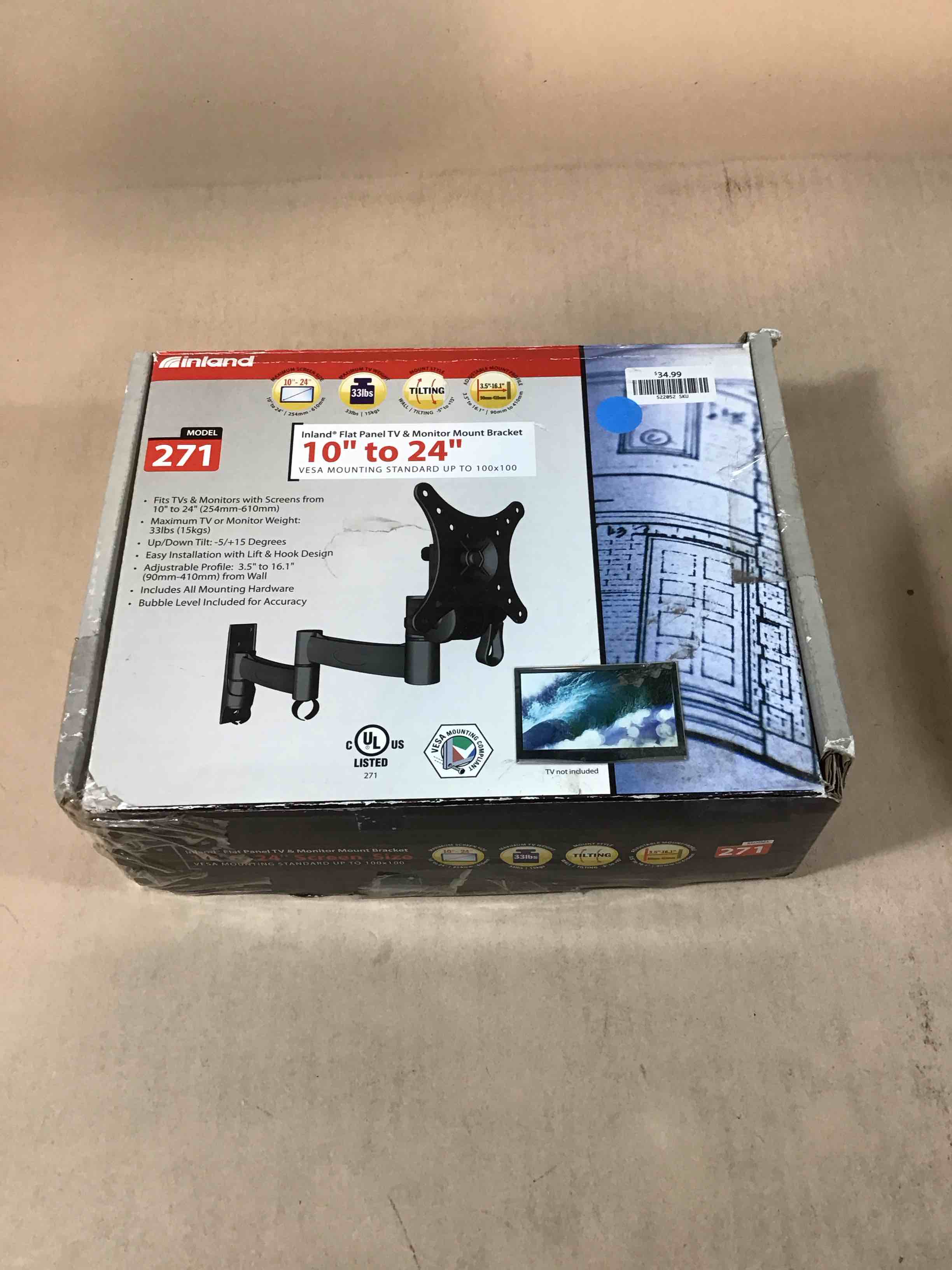 Condition photo showing Good Condition for inland model 271 flat screen tv & monitor mount bracket mounting 10