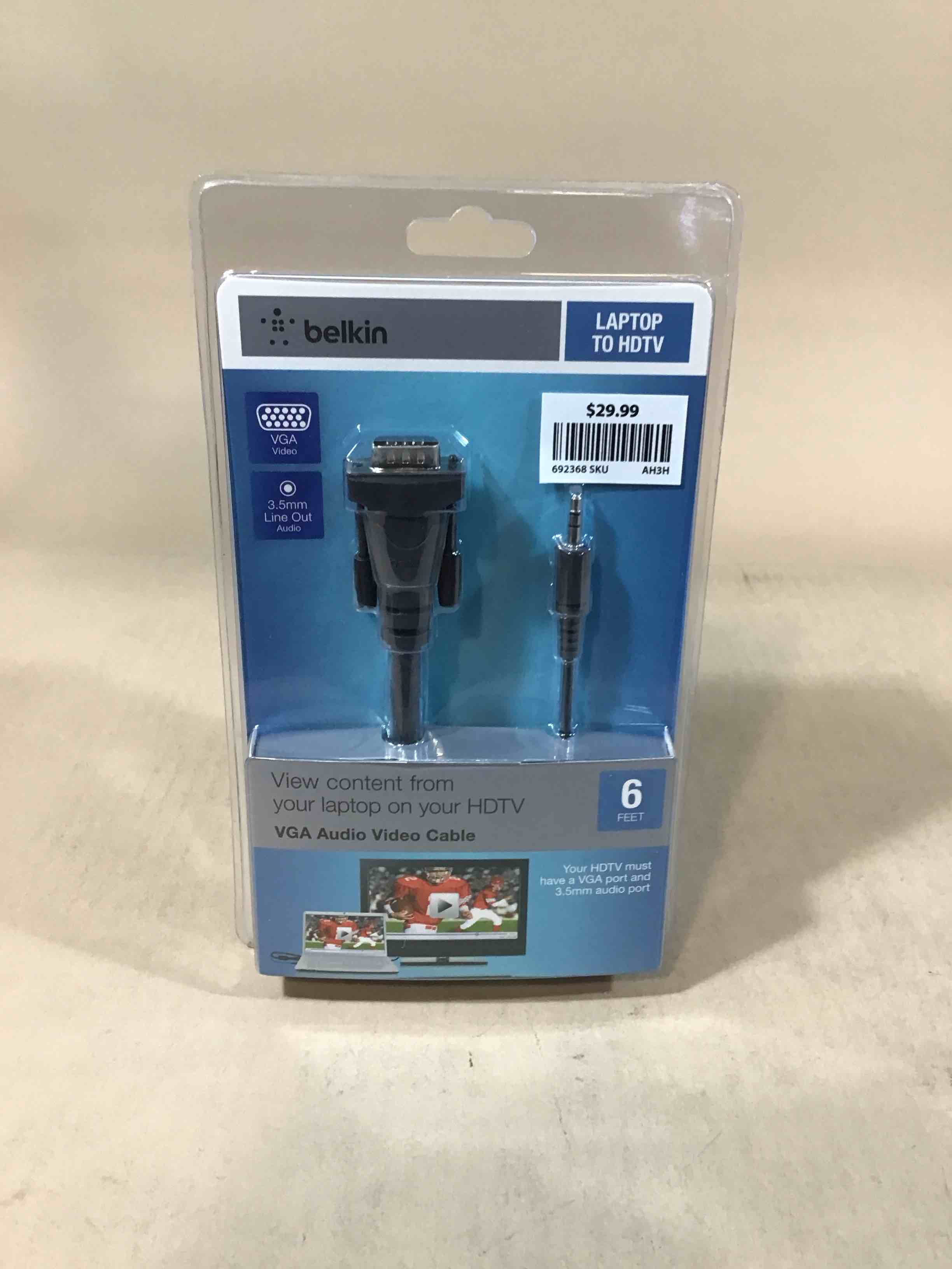 belkin laptop to hdtv vga audio video cable 6ft 3.5mm line out audio