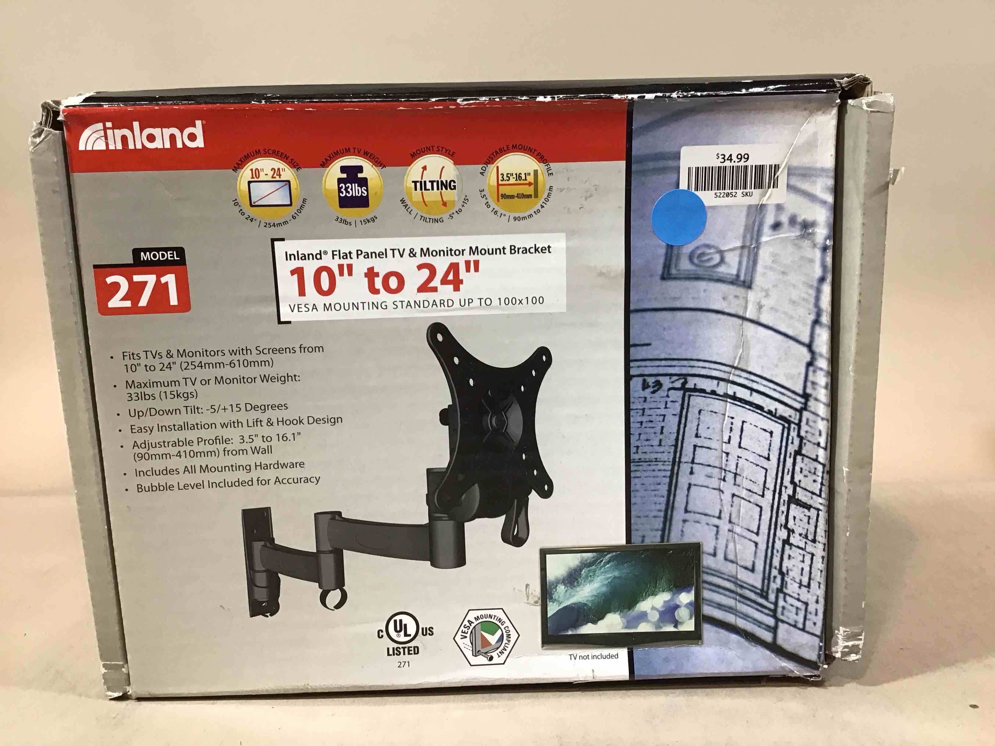 inland model 271 flat screen tv & monitor mount bracket mounting 10