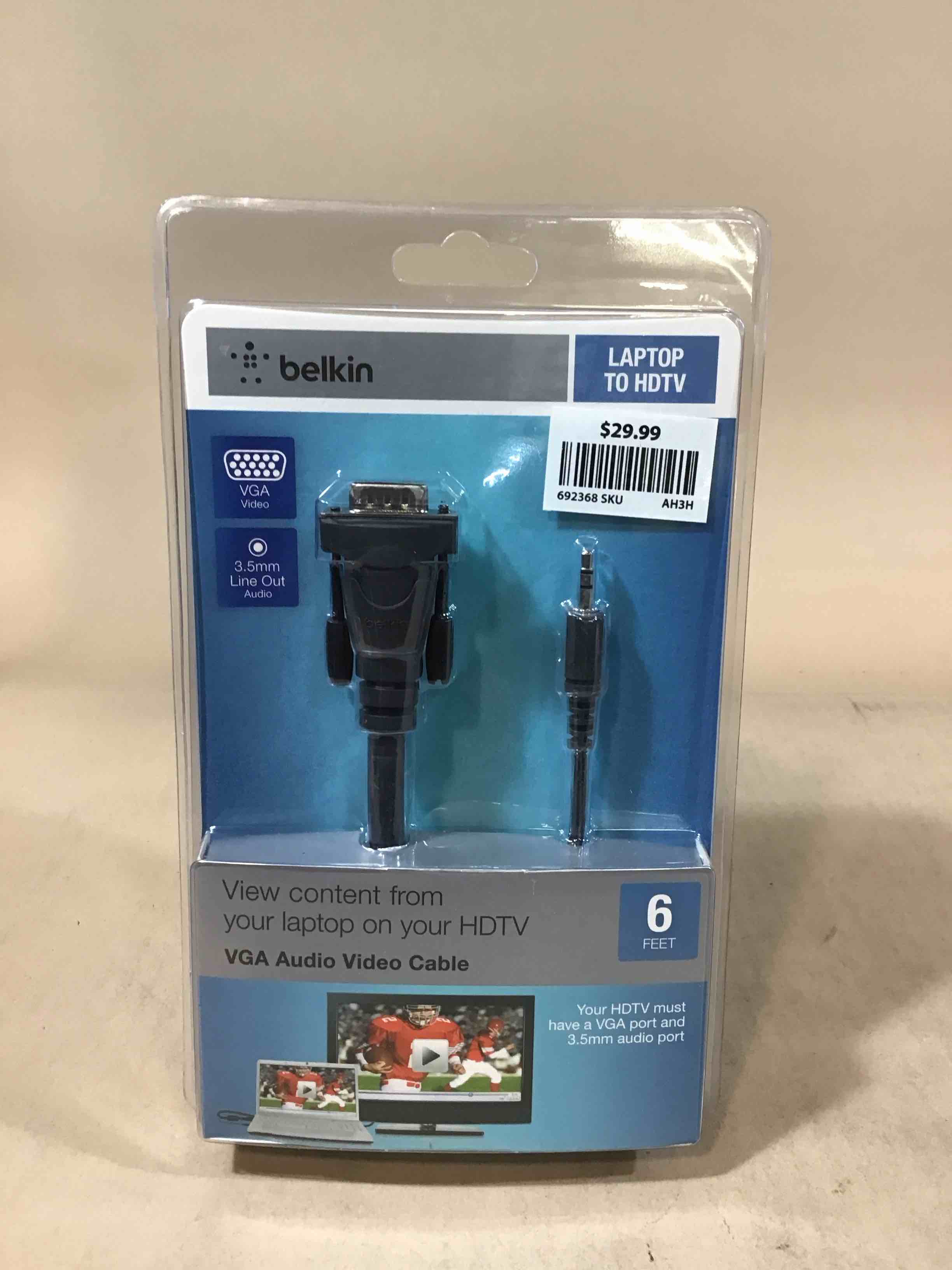 belkin laptop to hdtv vga audio video cable 6ft 3.5mm line out audio