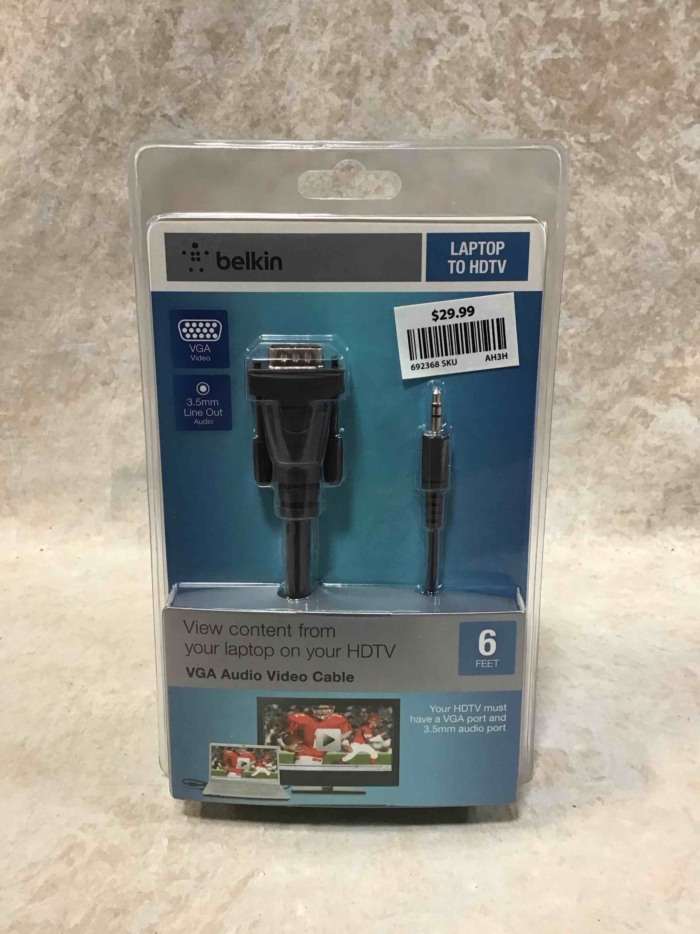 belkin laptop to hdtv vga audio video cable 6ft 3.5mm line out audio
