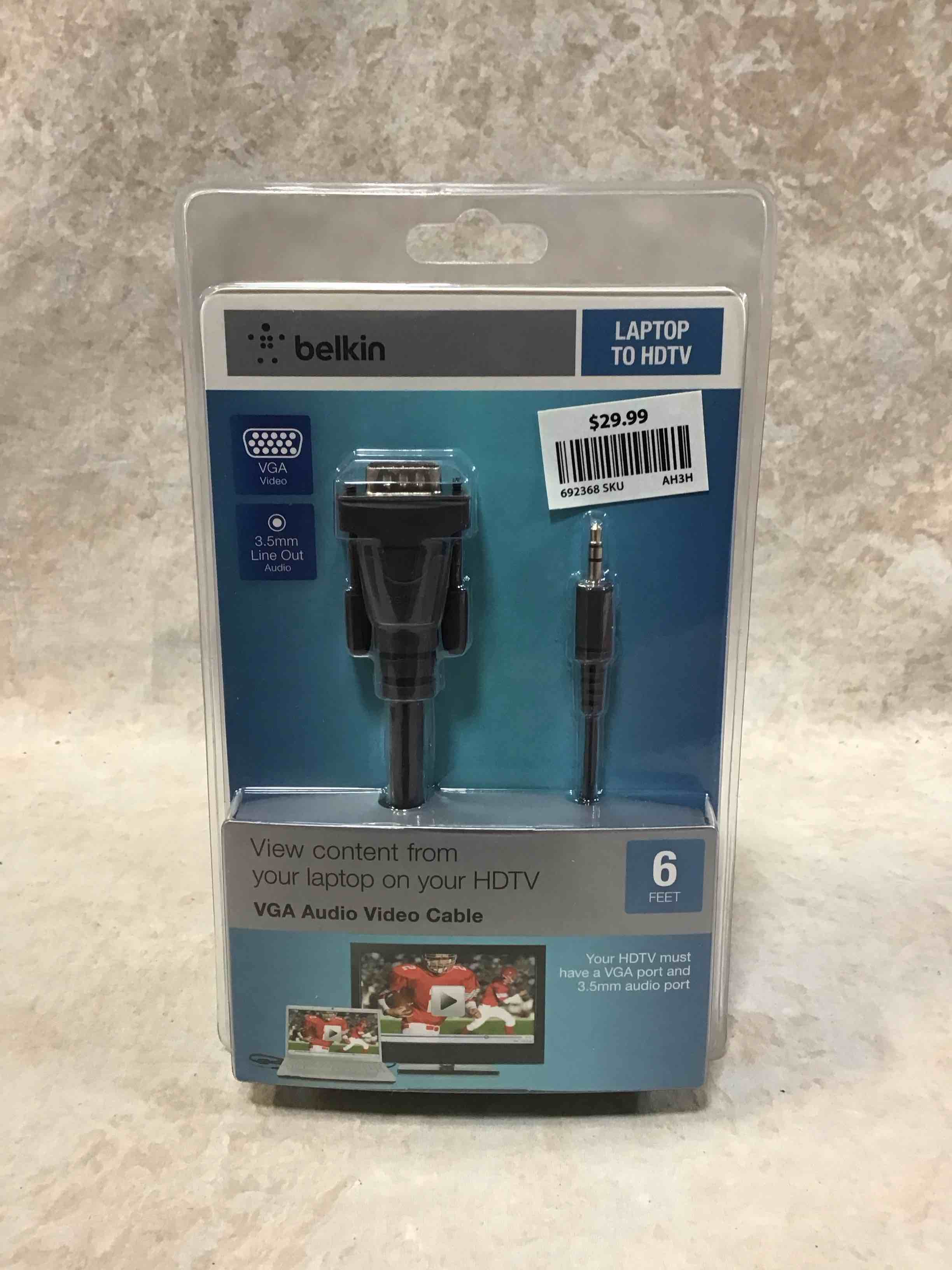Condition photo showing New/Like New for belkin laptop to hdtv vga audio video cable 6ft 3.5mm line out audio