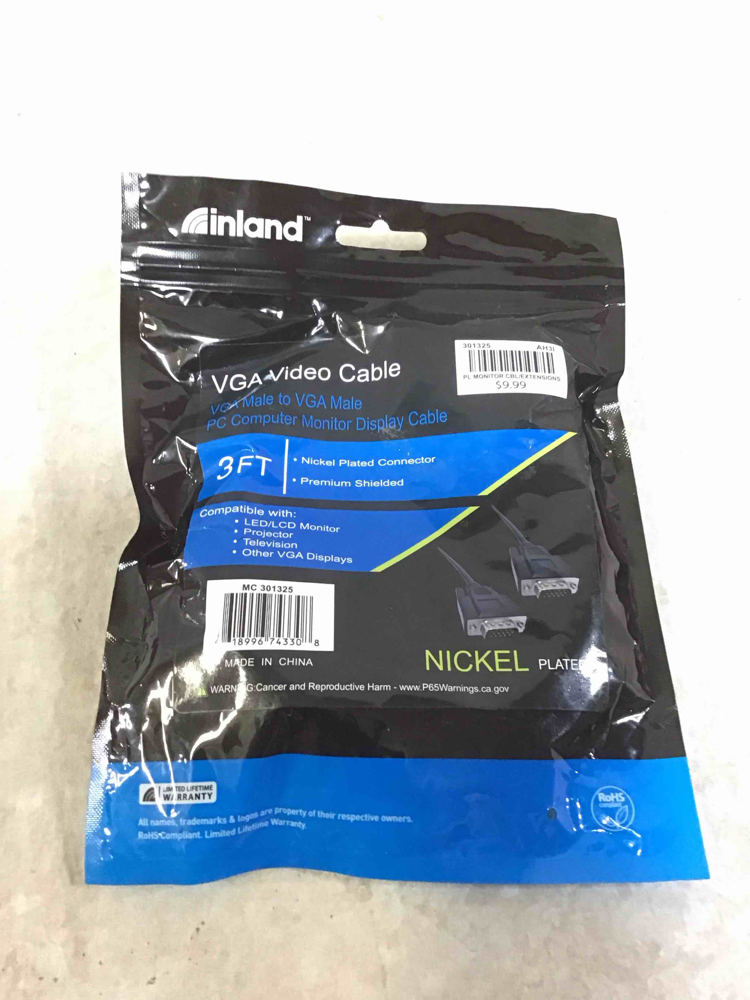 Condition photo showing Good Condition for inland vga male to vga male cable 3ft - black
