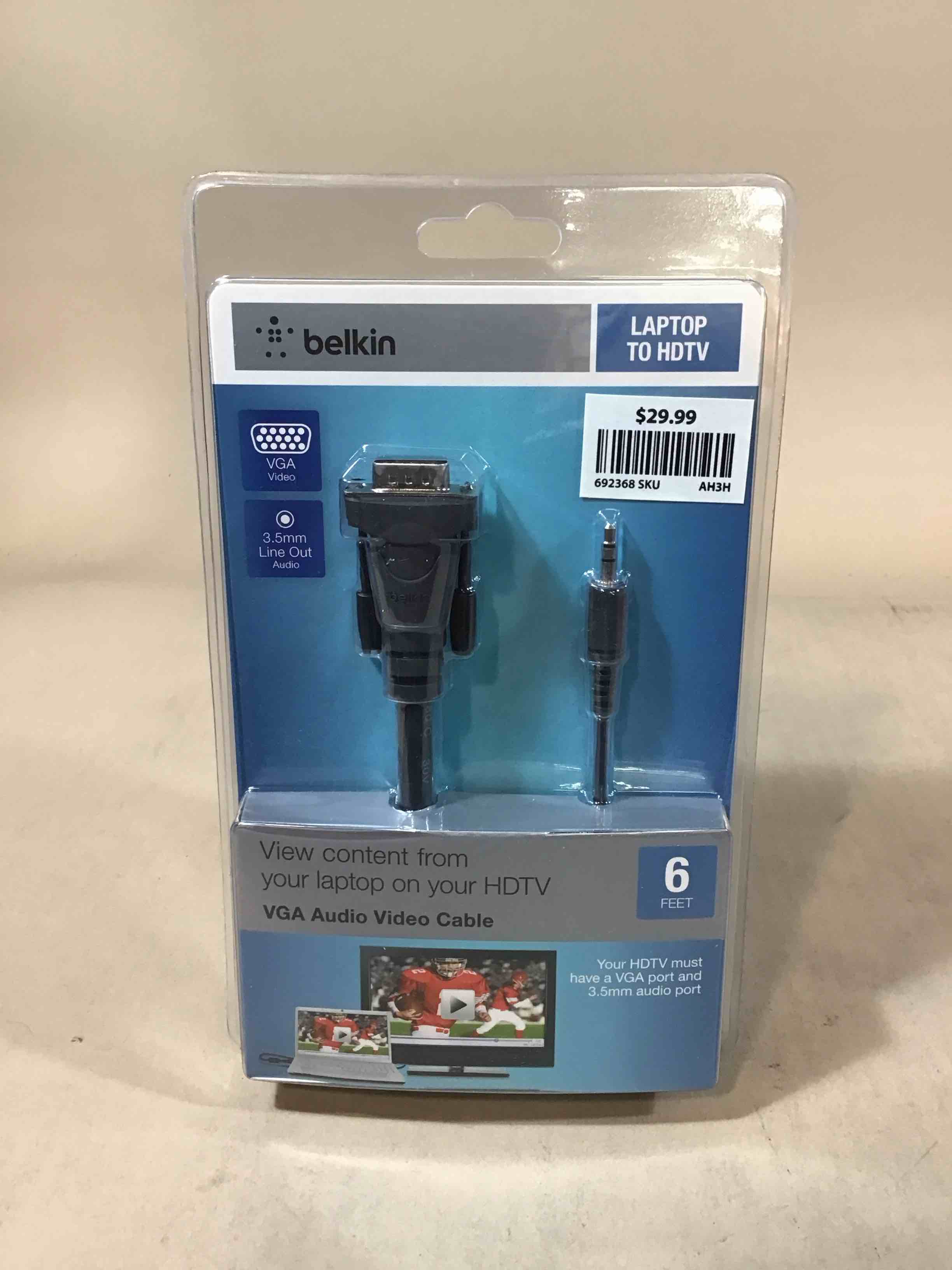 Condition photo showing New/Like New for belkin laptop to hdtv vga audio video cable 6ft 3.5mm line out audio