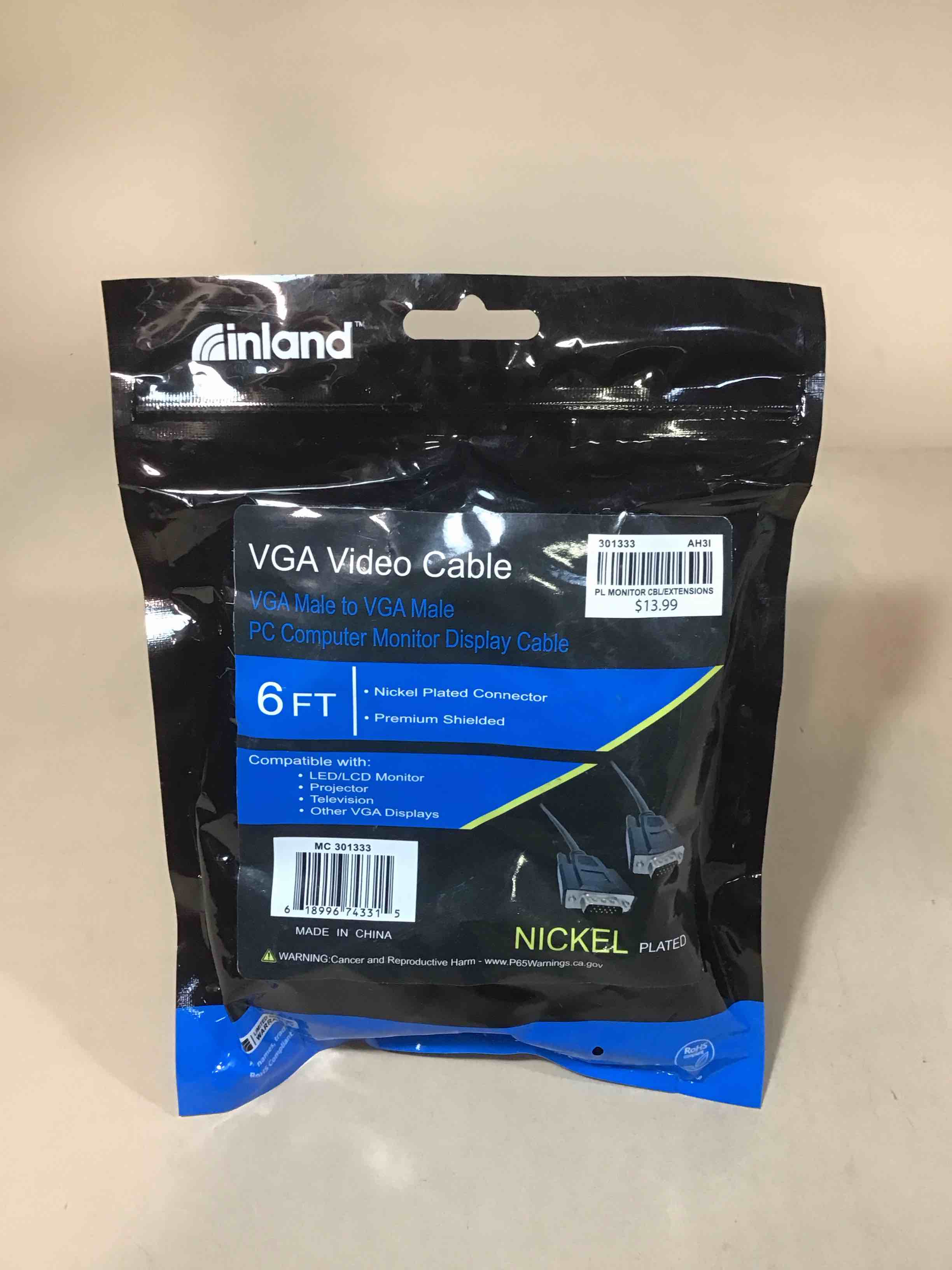 inland vga male to vga male cable 6 ft. - black