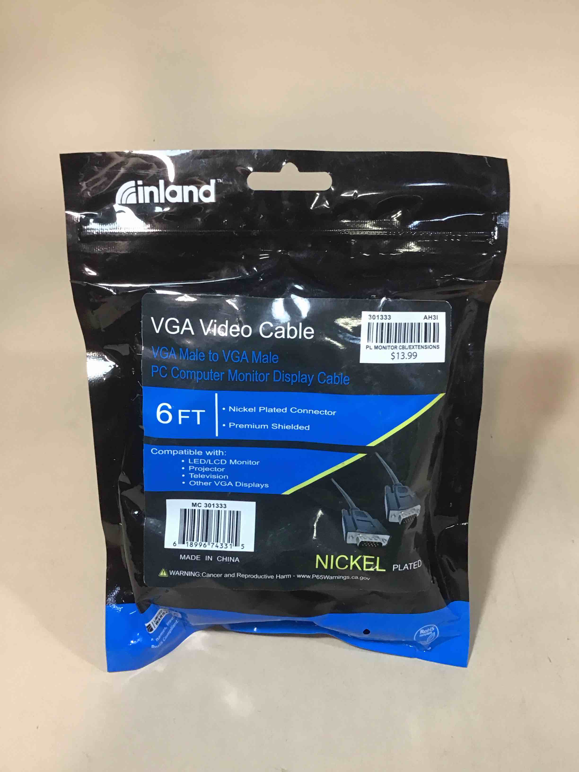 Condition photo showing New/Like New for inland vga male to vga male cable 6 ft. - black