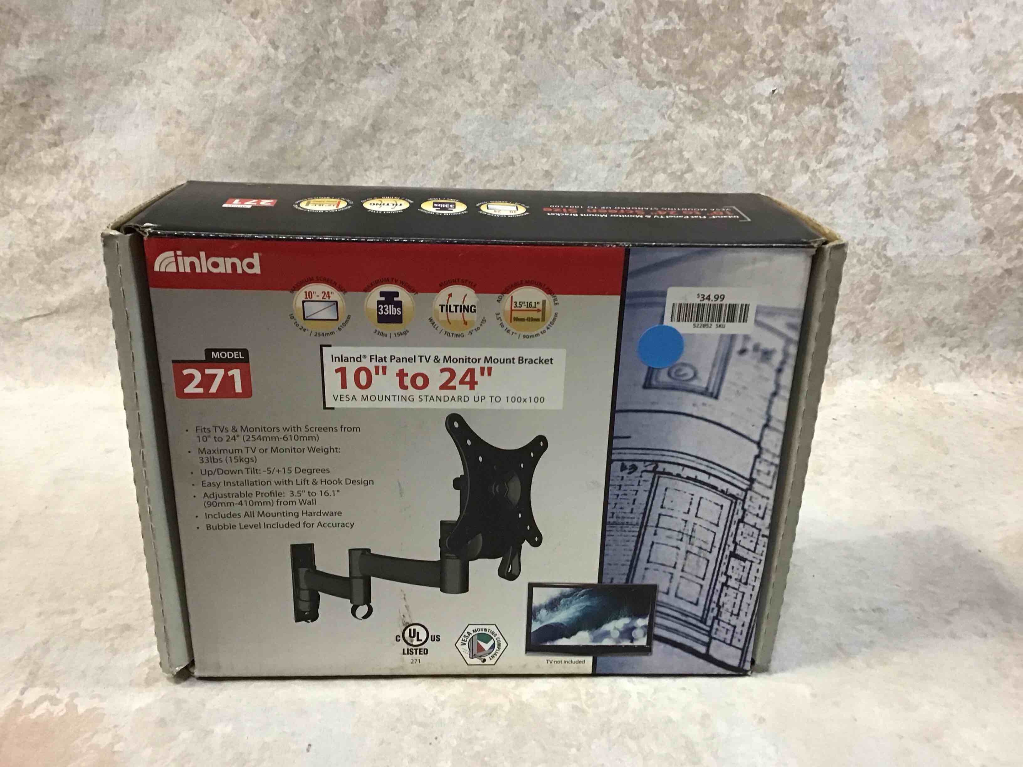 inland model 271 flat screen tv & monitor mount bracket mounting 10