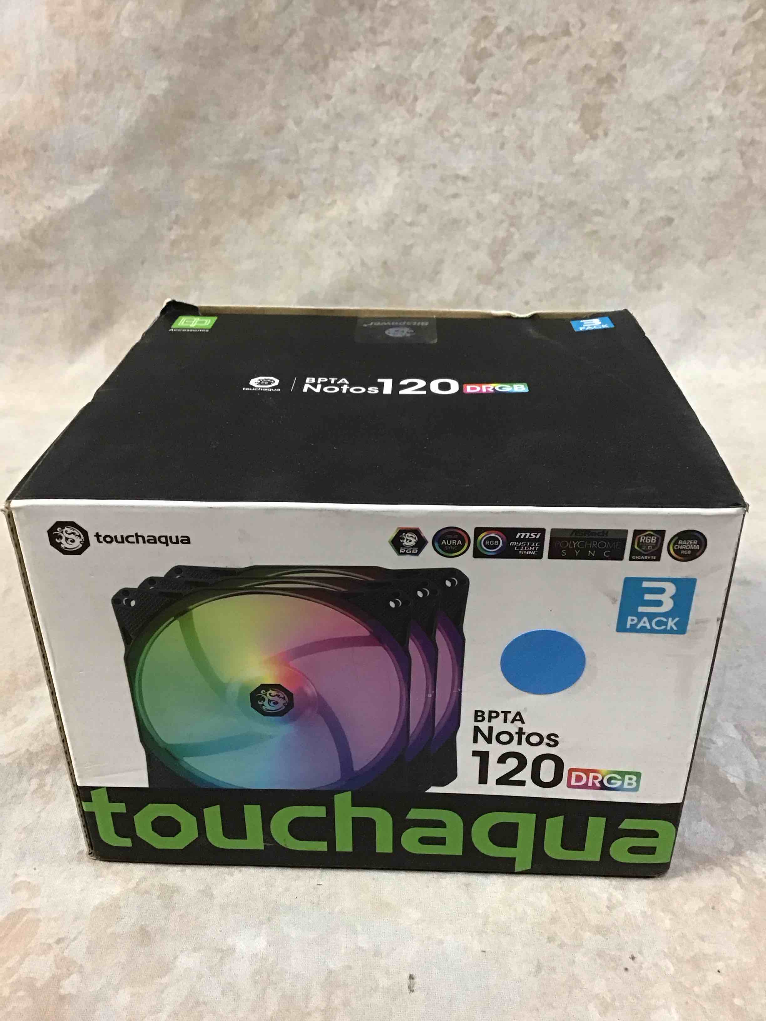 Condition photo showing New/Like New for bitspower notos 120mm case fan drgb computer fan pwm pc cooling fan led high airflow desktop silent cooler 1800 rpm w/pwm fan hub digital rgb controller (3 pack)