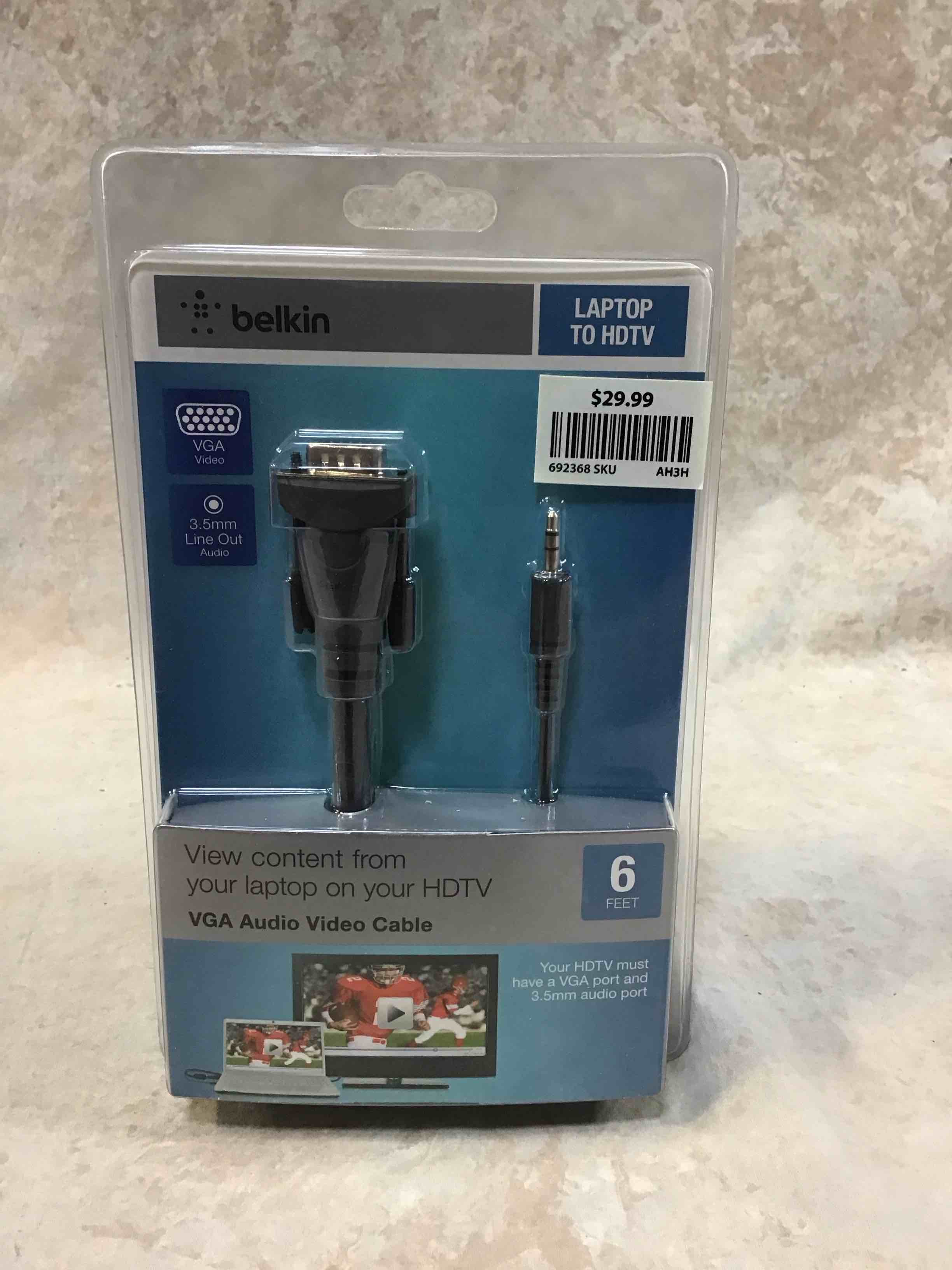 belkin laptop to hdtv vga audio video cable 6ft 3.5mm line out audio