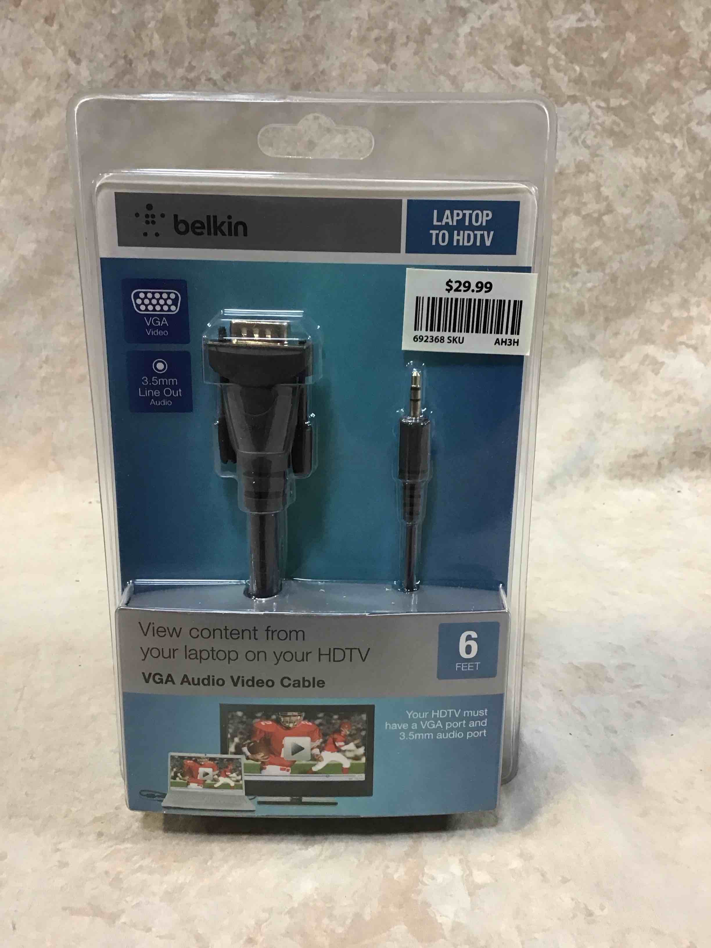Condition photo showing New/Like New for belkin laptop to hdtv vga audio video cable 6ft 3.5mm line out audio
