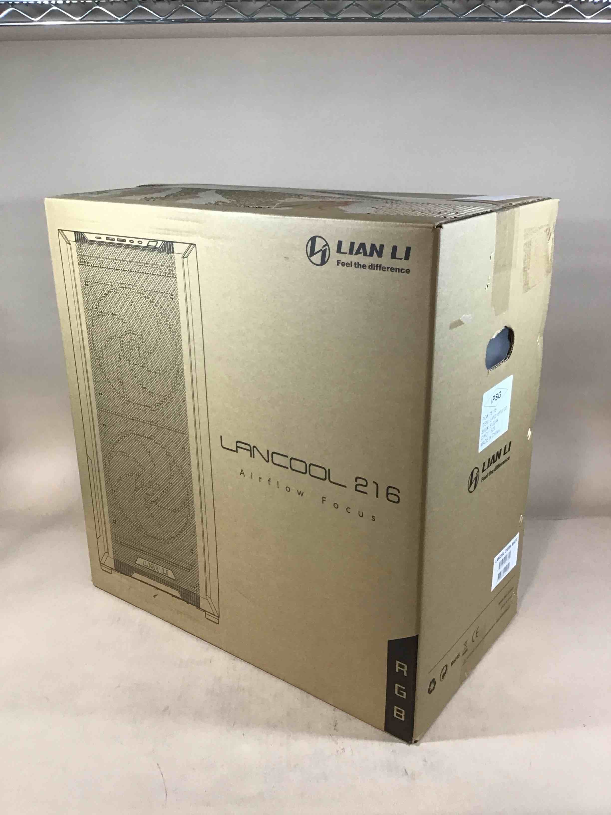 Condition photo showing As Is for lian li lancool 216rw white steel / tempered glass atx mid tower computer case 2x 16 cm argb fans included ----lancool 216rw