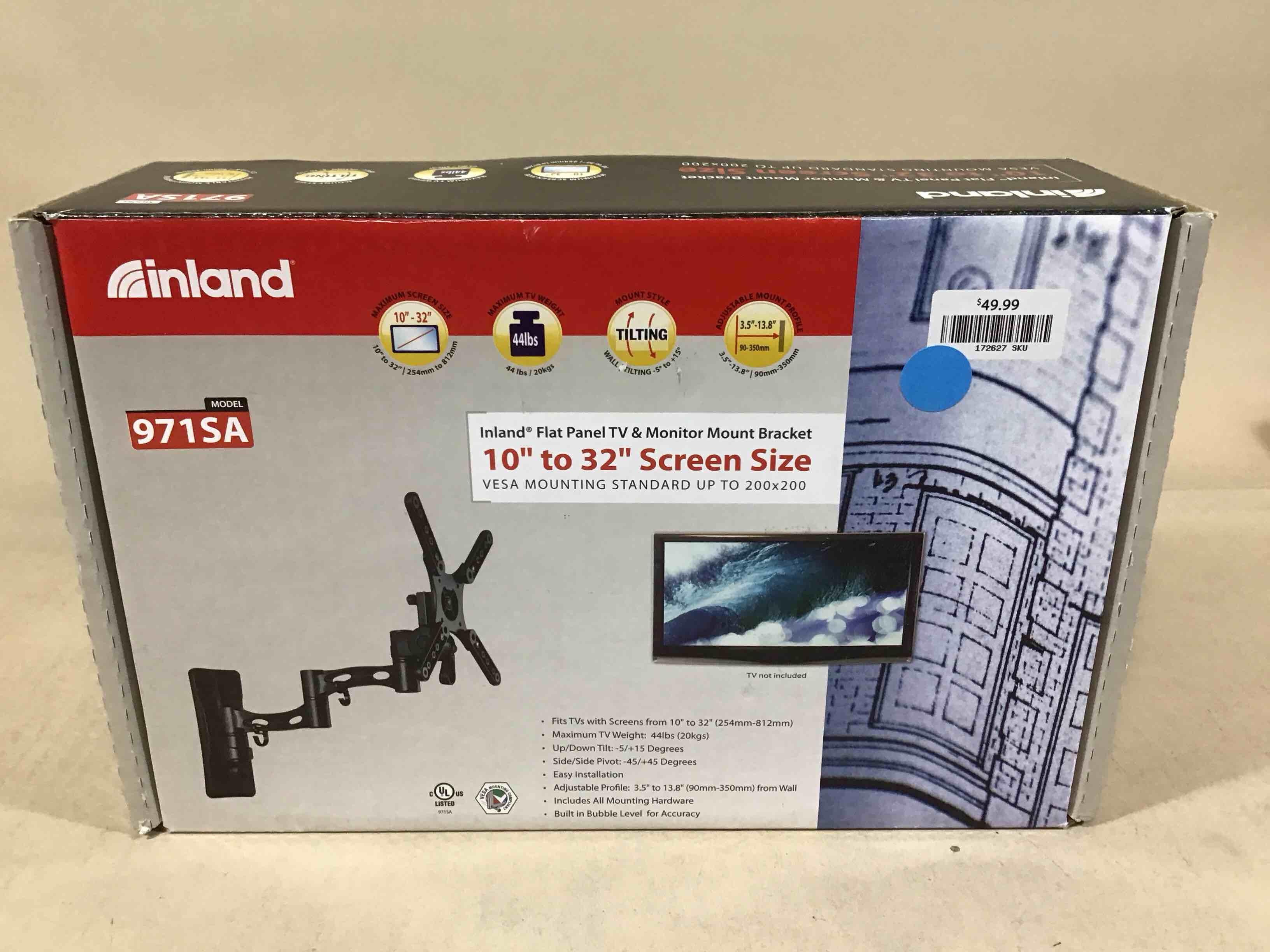 inland 10” to 32” flat panel tv & monitor mount bracket