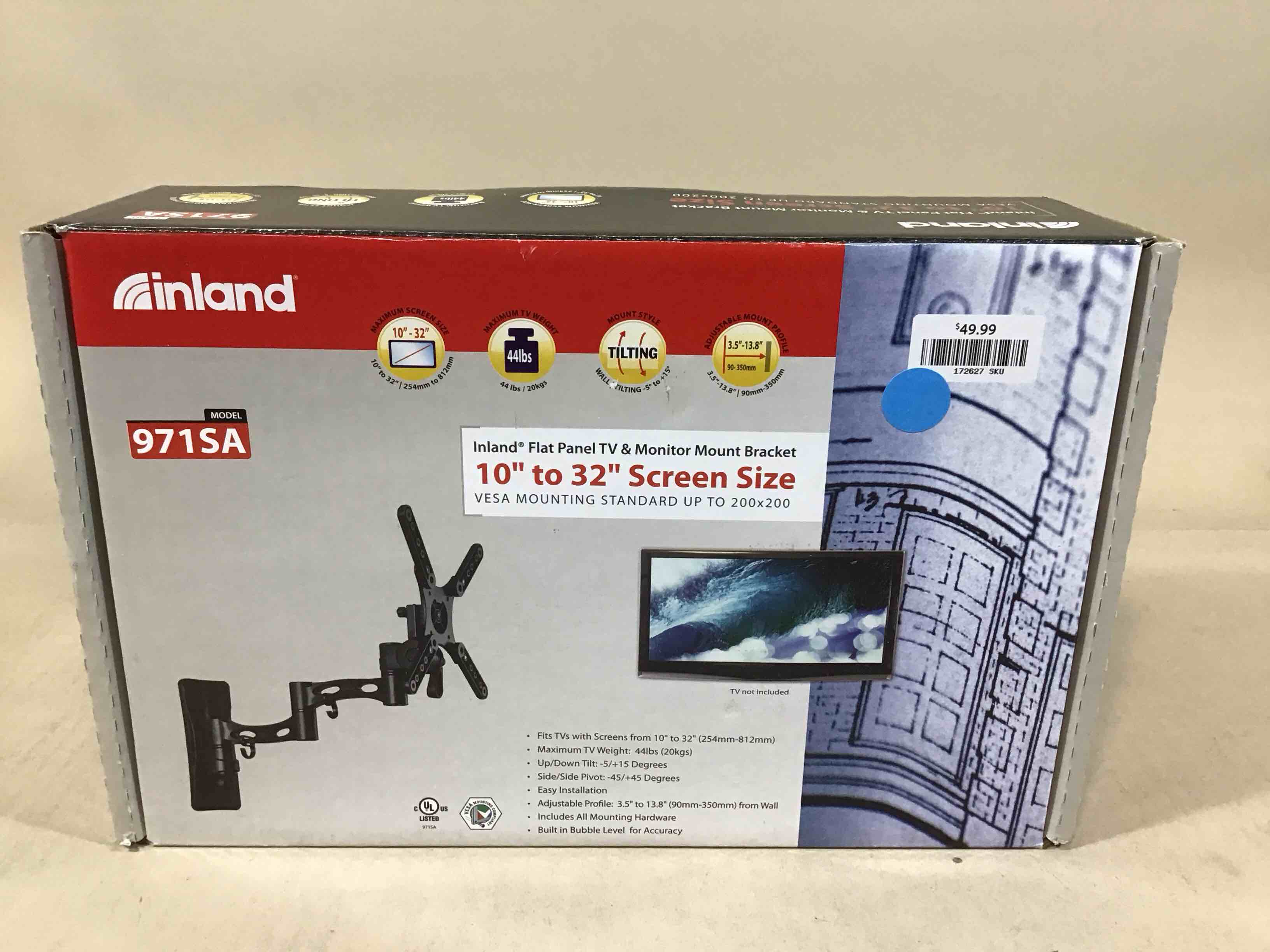 Condition photo showing New/Like New for inland 10” to 32” flat panel tv & monitor mount bracket 