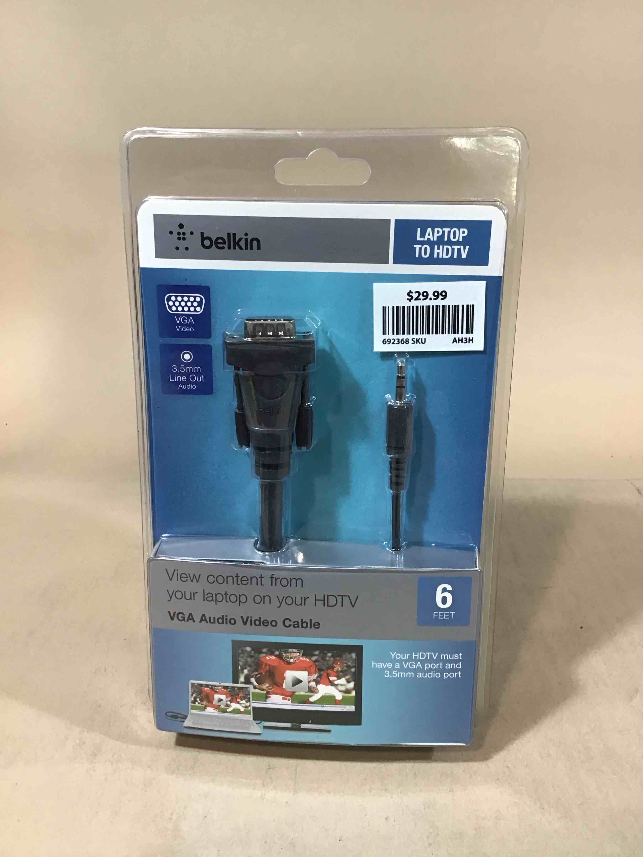 belkin laptop to hdtv vga audio video cable 6ft 3.5mm line out audio