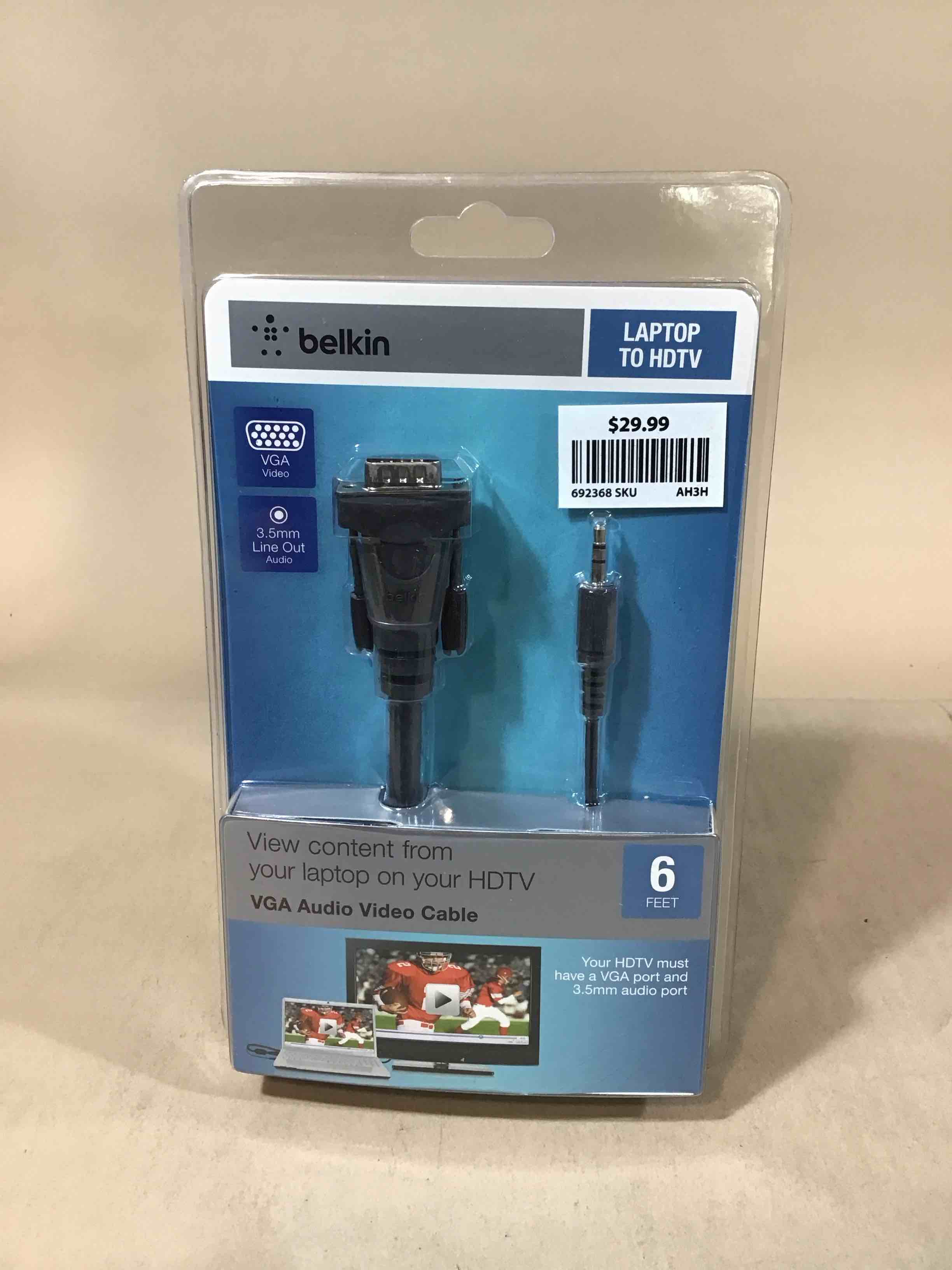 Condition photo showing New/Like New for belkin laptop to hdtv vga audio video cable 6ft 3.5mm line out audio