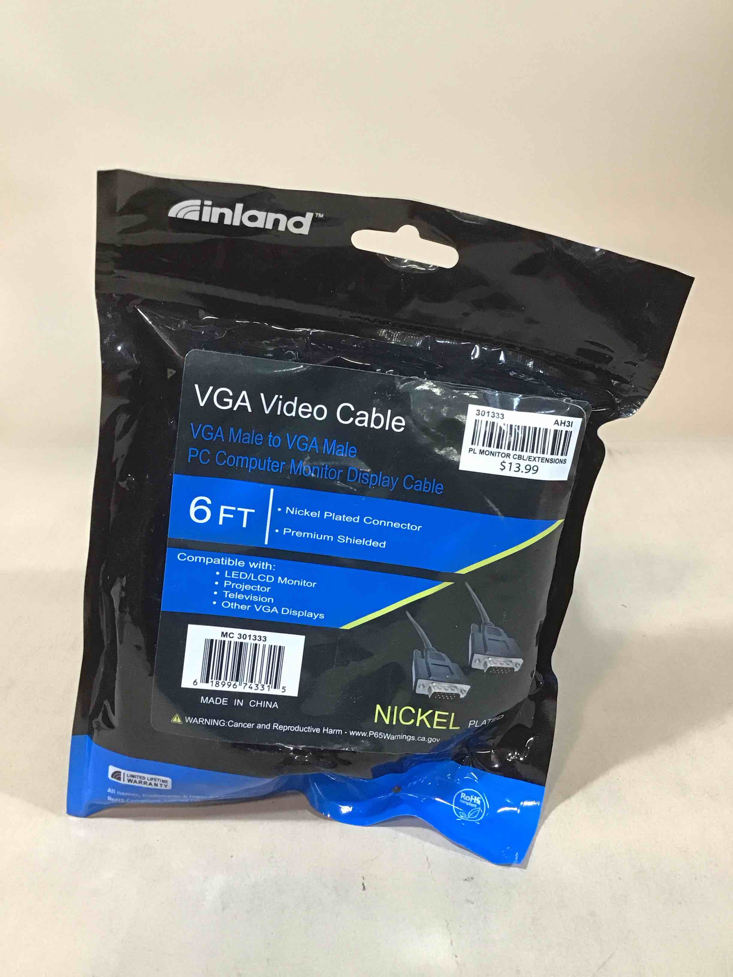 Condition photo showing New/Like New for inland vga male to vga male cable 6 ft. - black