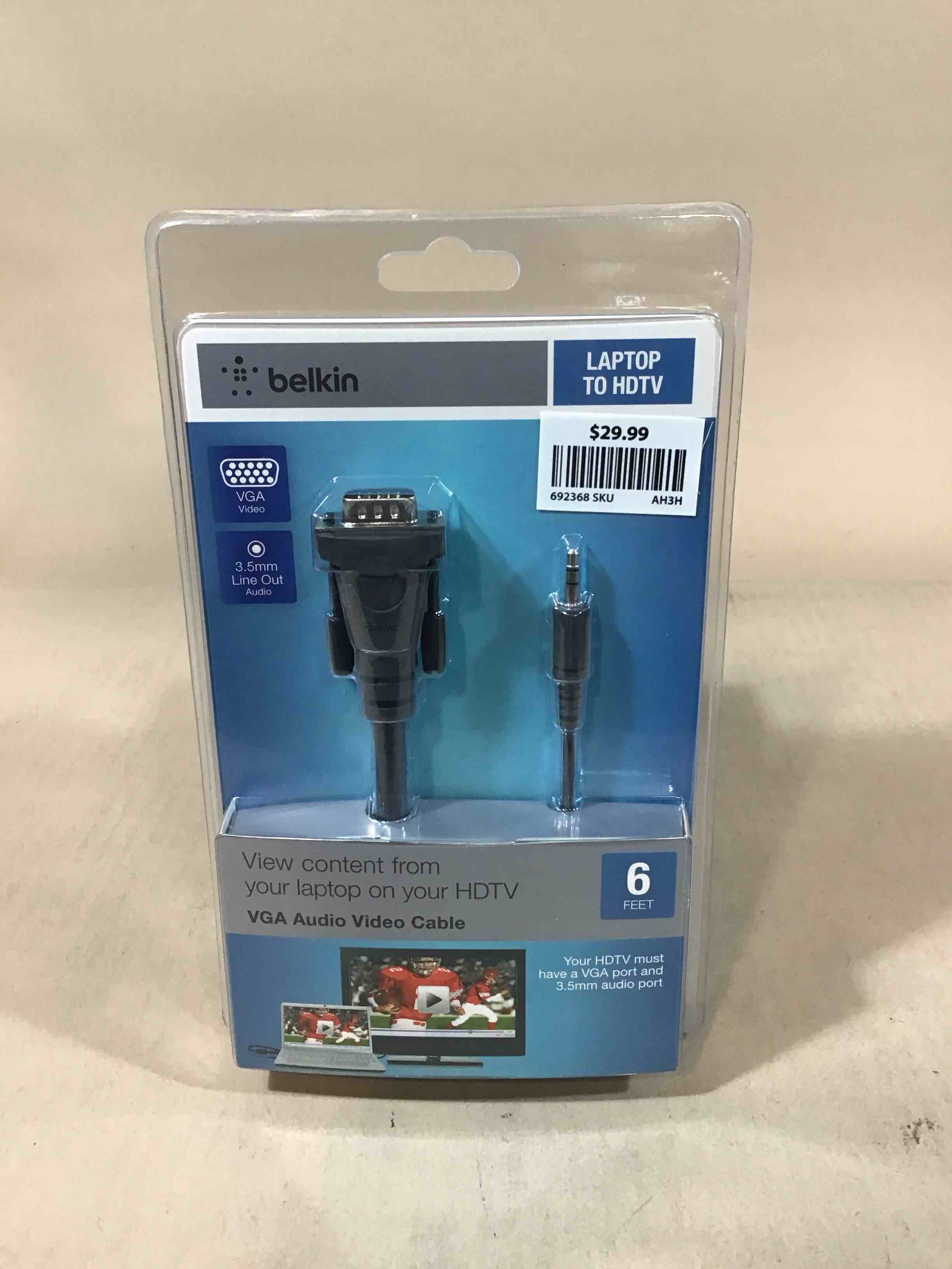 Condition photo showing New/Like New for belkin laptop to hdtv vga audio video cable 6ft 3.5mm line out audio