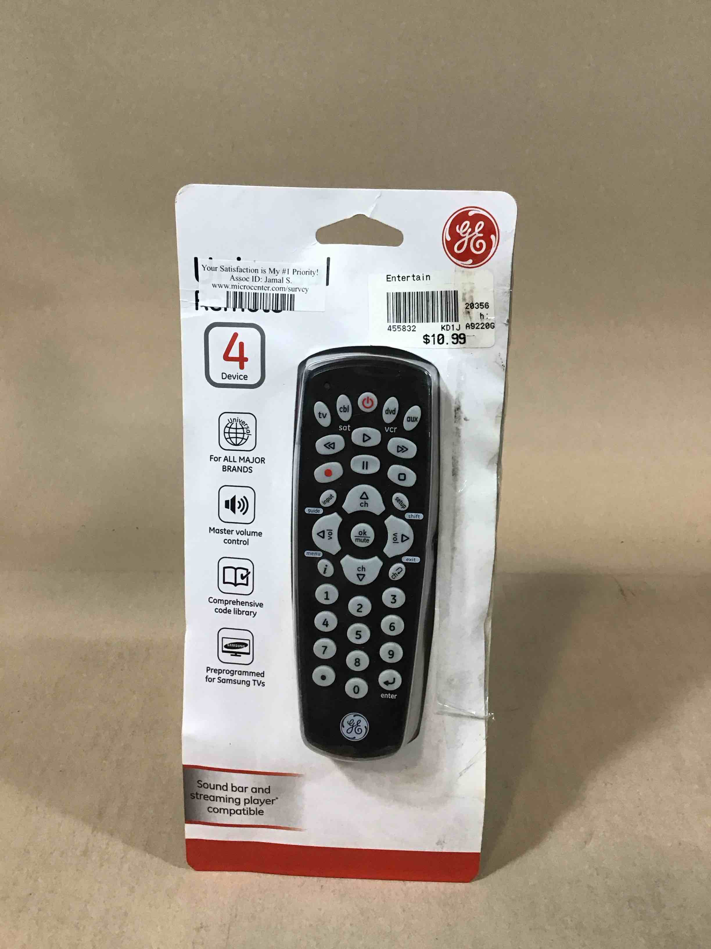 Condition photo showing Good Condition for ge 4-device universal tv remote control in black 34708