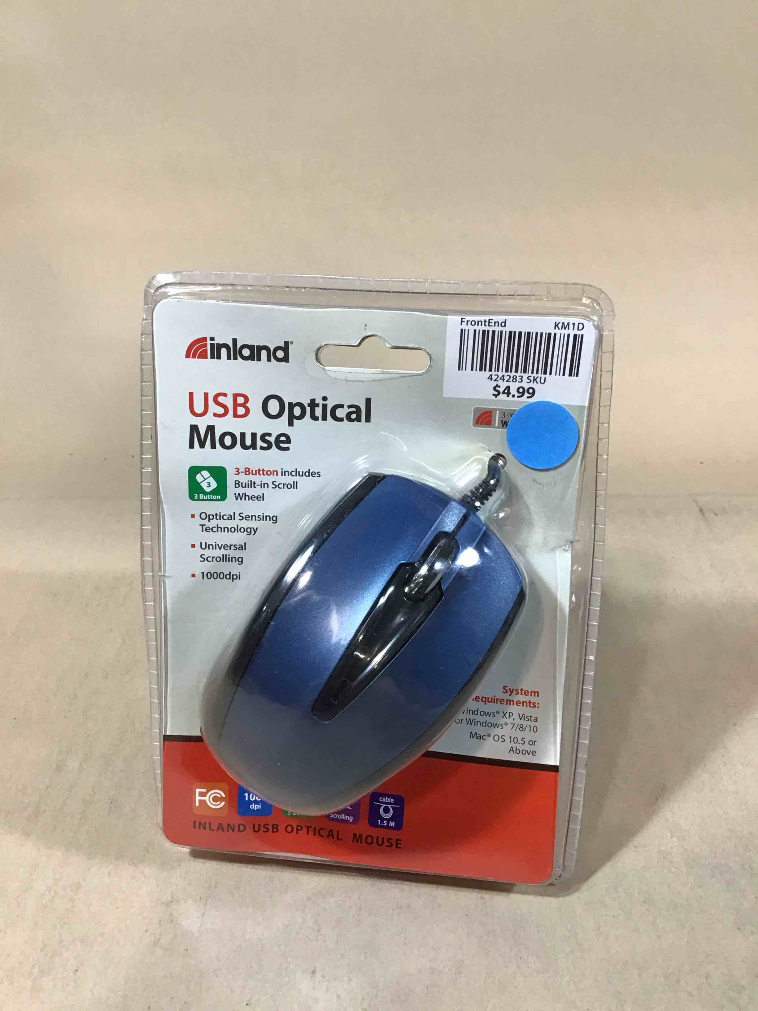 Condition photo showing New/Like New for inland usb optical mouse blue standard