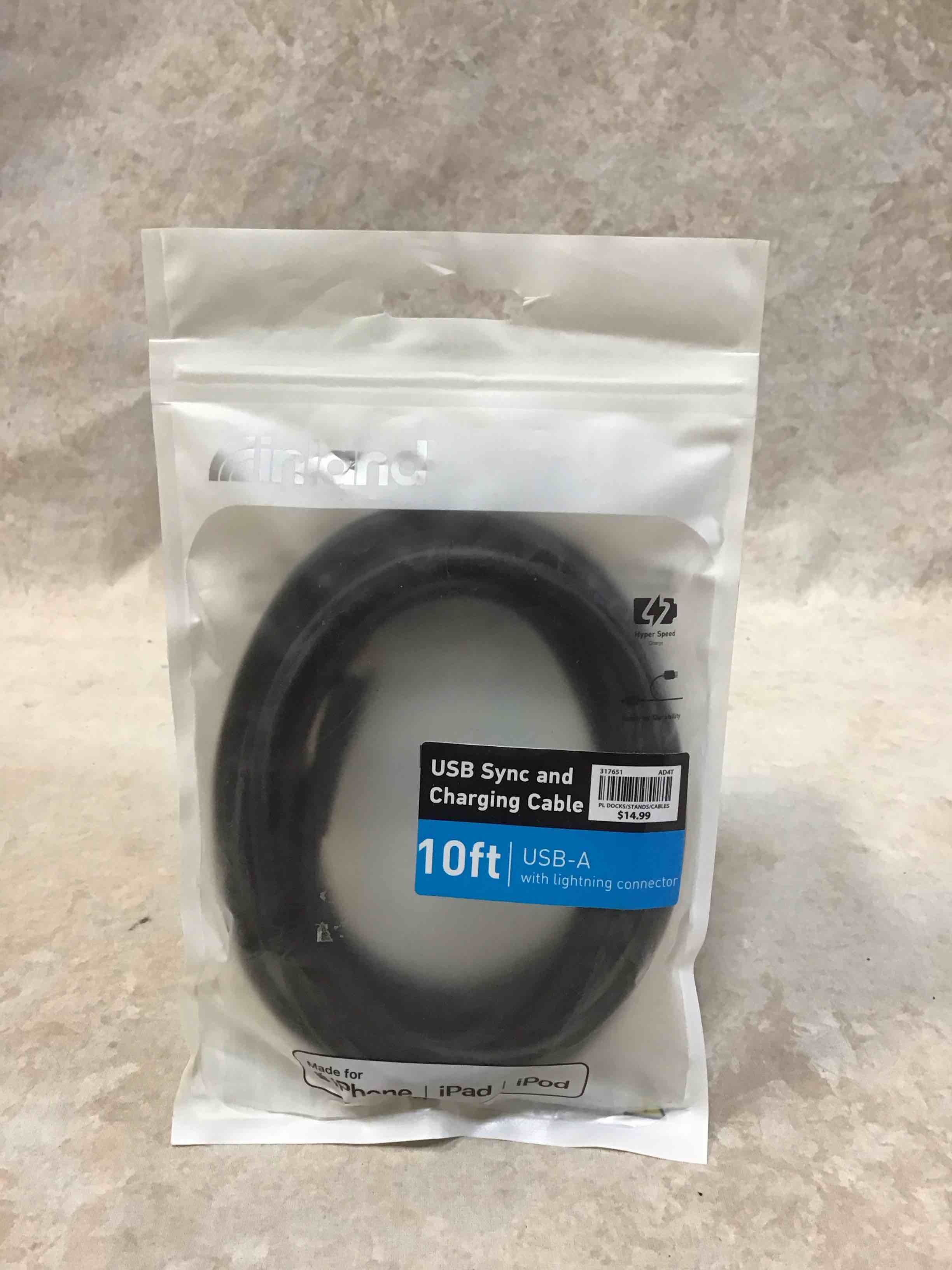 Condition photo showing Good Condition for inland 10’ usb-a to lightning sync and charging cable
