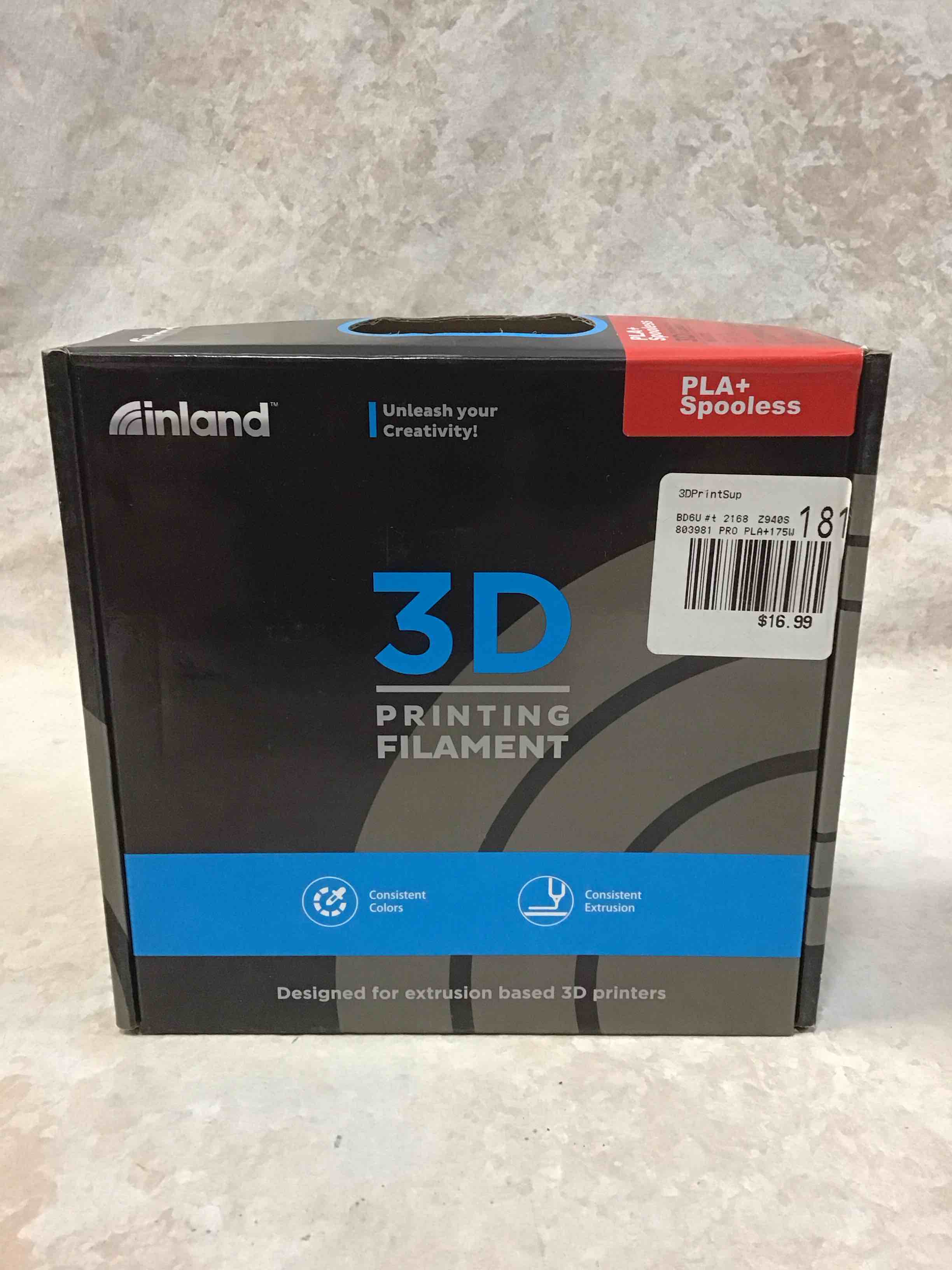 inland pla+ white 3d printing filament