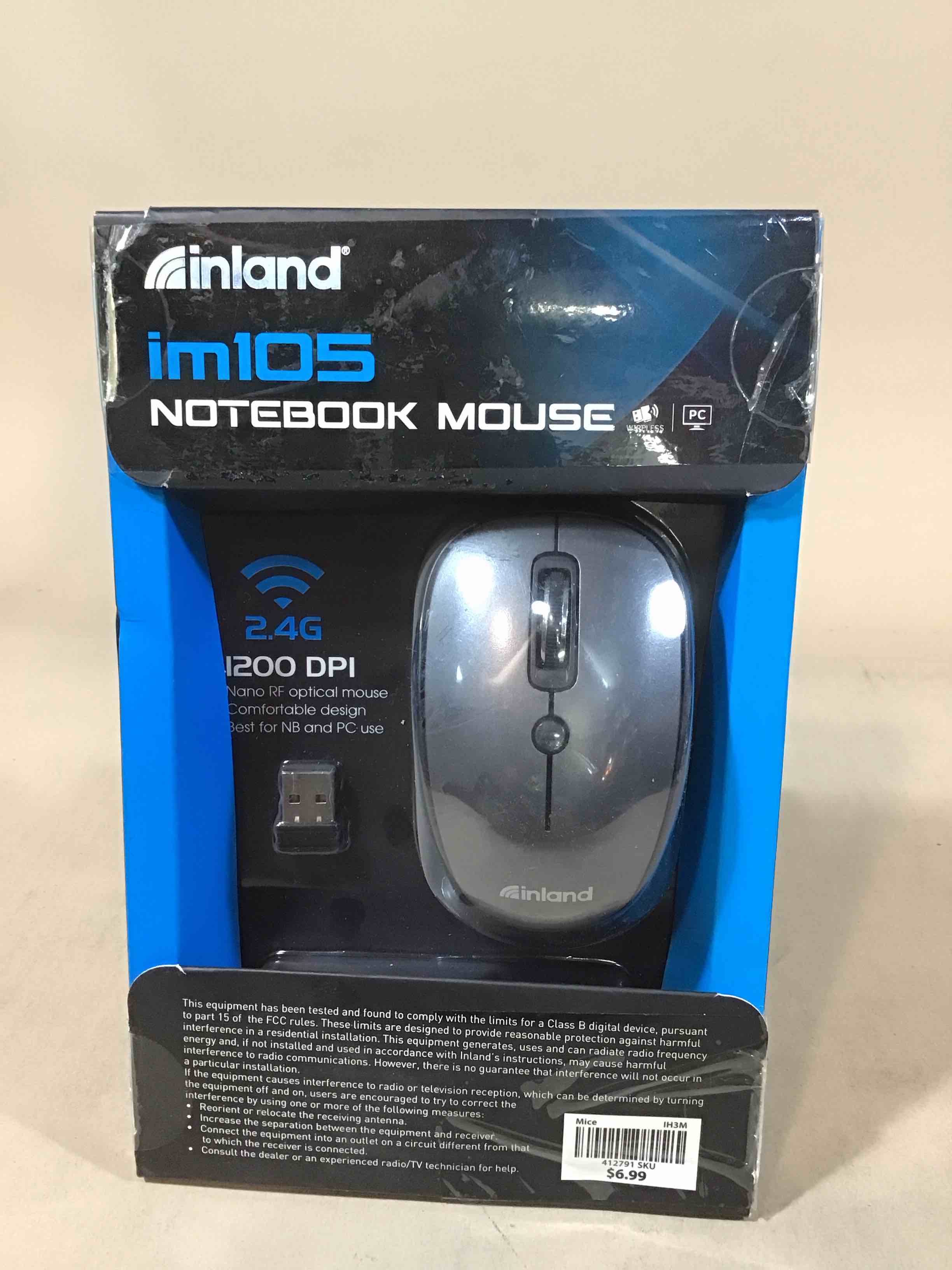 inland 2.4ghz wireless optical 1200dpi mouse, gray im105 free ship no package