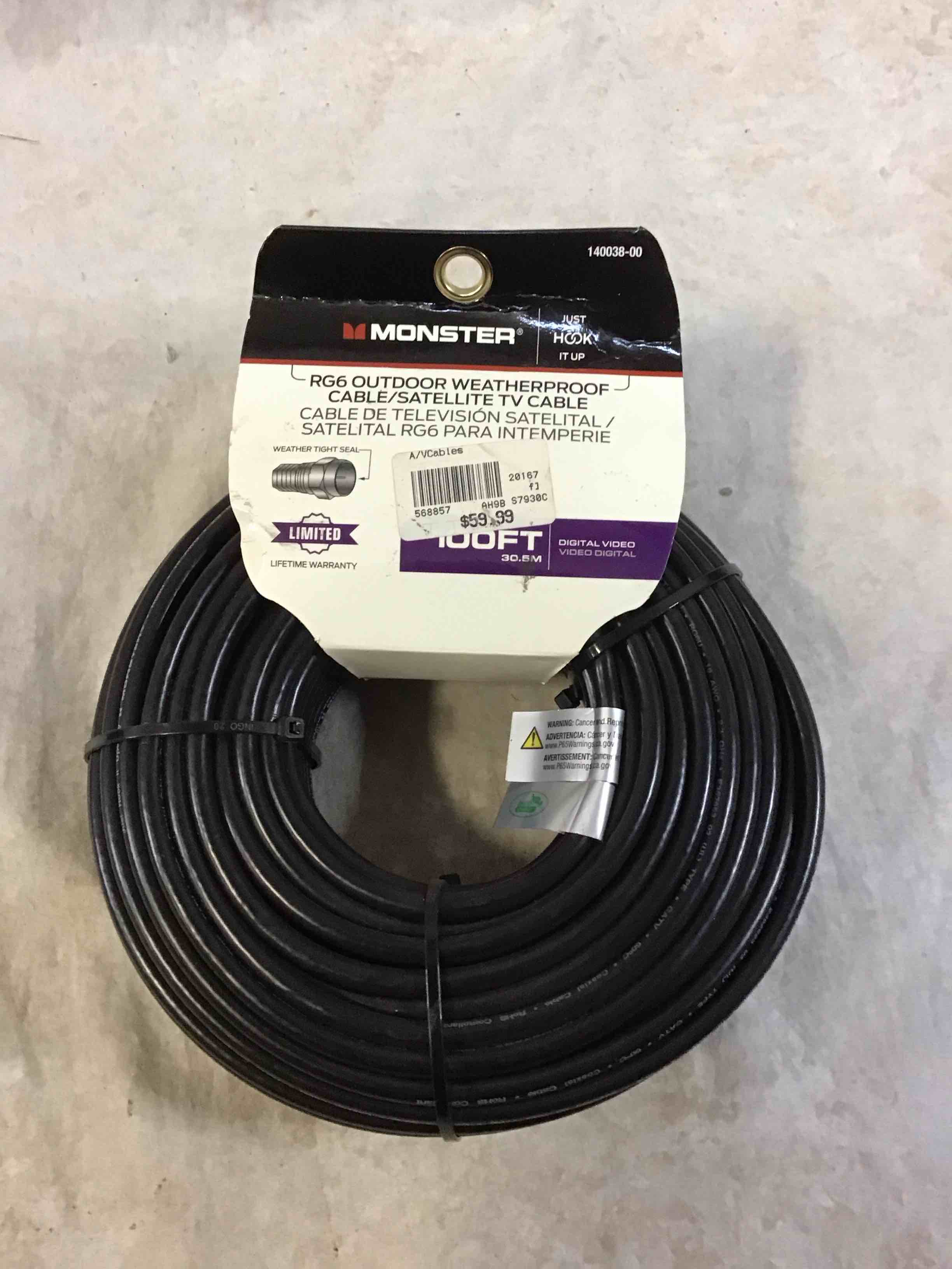 Condition photo showing New/Like New for monster jhiu 140038-00 100 ft. weatherproof rg6 video coaxial cable - pack of 2