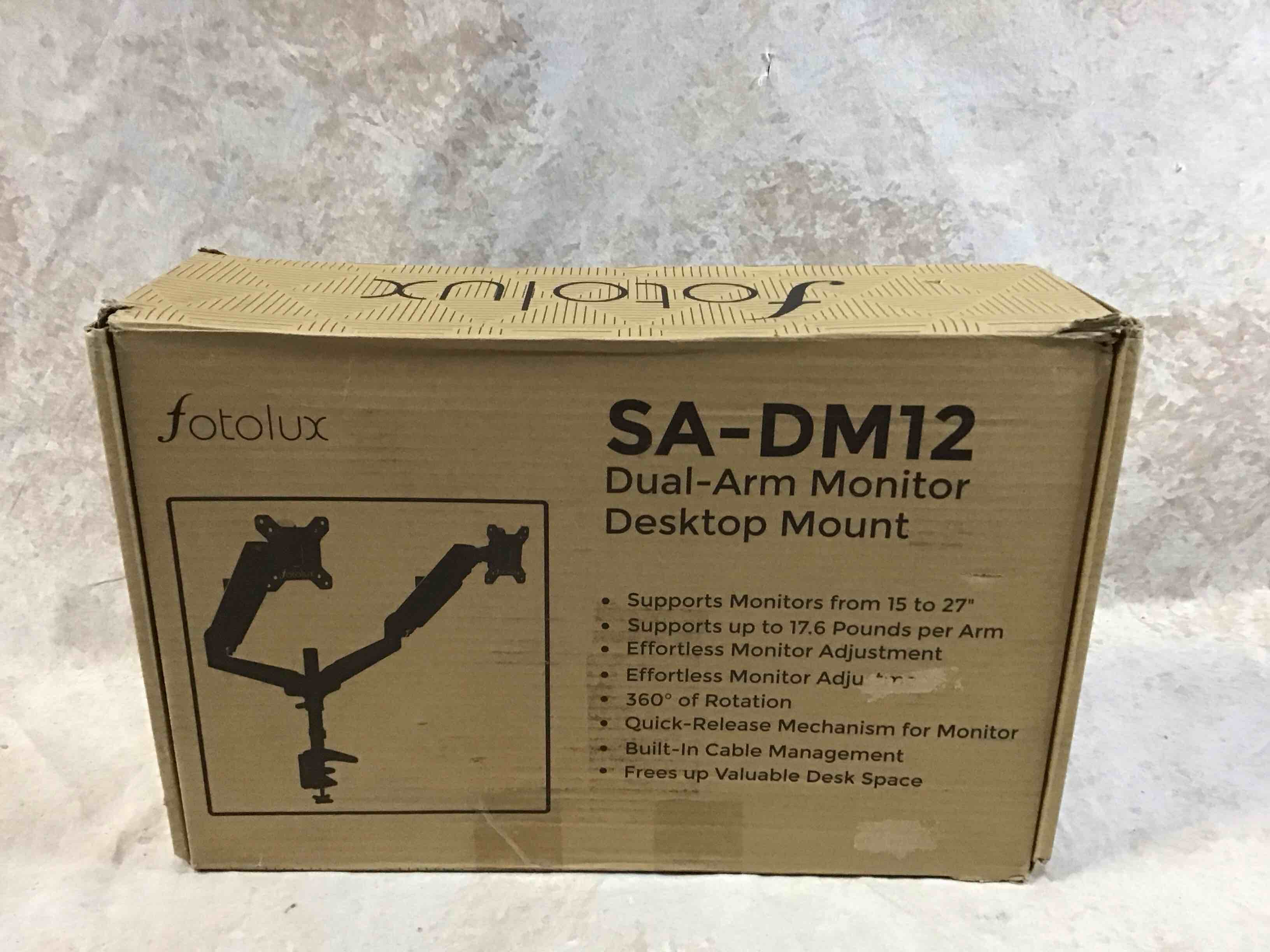 Condition photo showing Good Condition for fotolux dual monitor mount| ultra-flex dual-arm monitor desktop mountfor 15 -27 with usb and audio ports| extending &retracting arms|increase desk space|sturdy easy installation