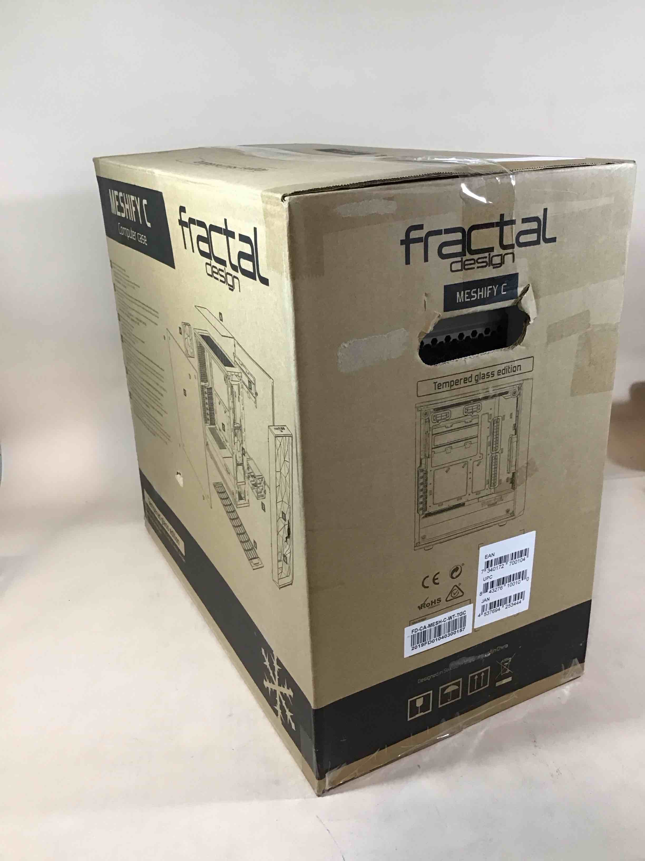 Condition photo showing As Is for fractal design meshify c white - white steel / tempered glass atx mid tower high-airflow compact clear tempered glass computer case