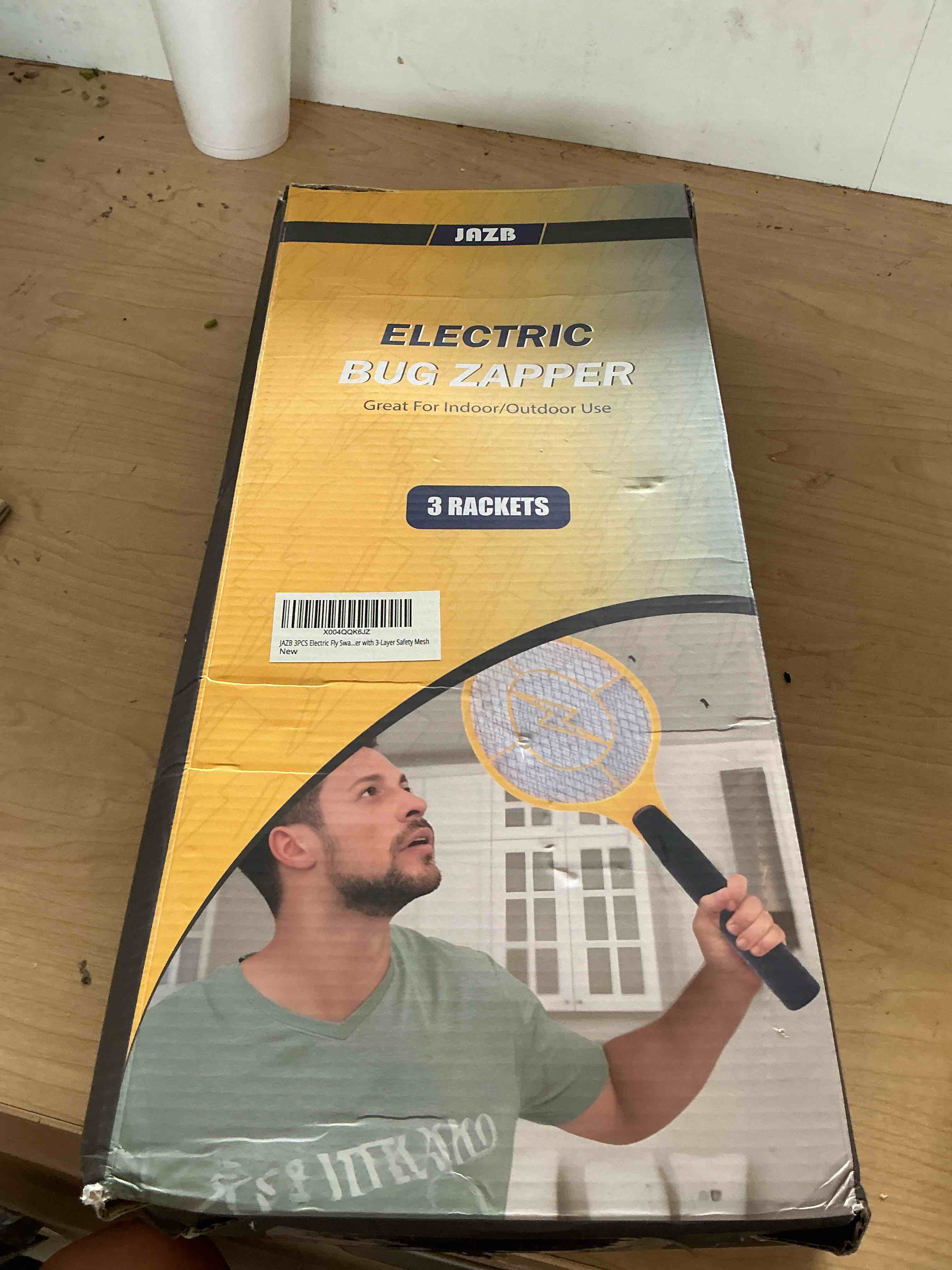 Condition photo showing New/Like New for 3pcs electric fly swatter racket for indoor 47.5x19.5cm – fly electric bug zapper racket for mosquito & flies – handheld racket catcher with 3-layer safety mesh