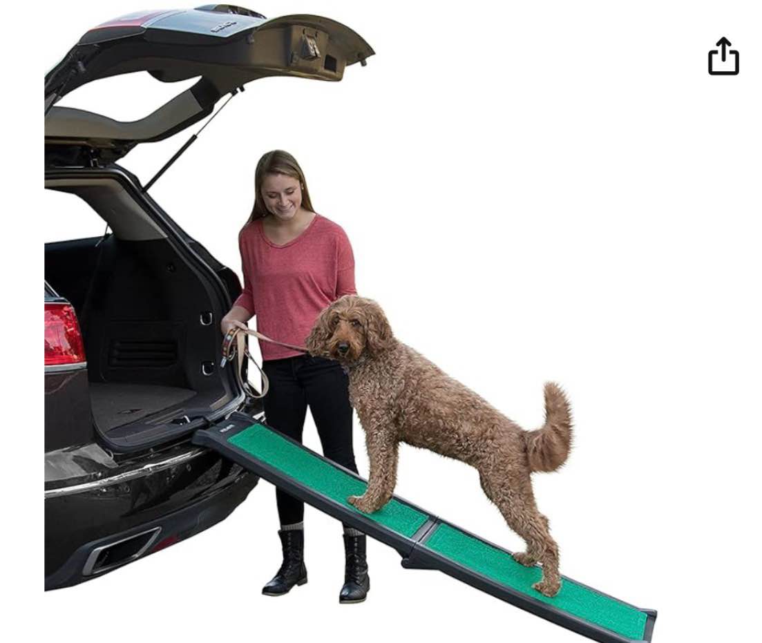 pet gear travel lite ramps 71" l x 16" w for dogs, compact easy-fold, lightweight and portable, built-in carry handle, supports 150-200lbs, toasted almond