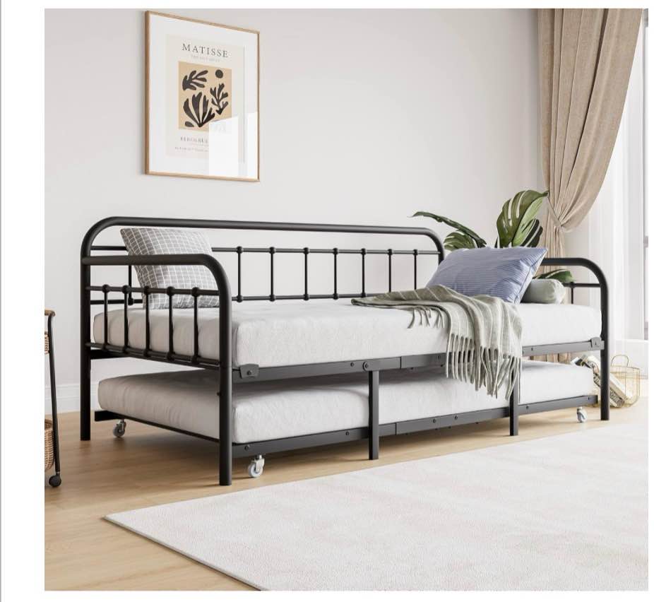 jurmerry metal daybed frame with trundle twin size heavy duty steel slats support platform furniture