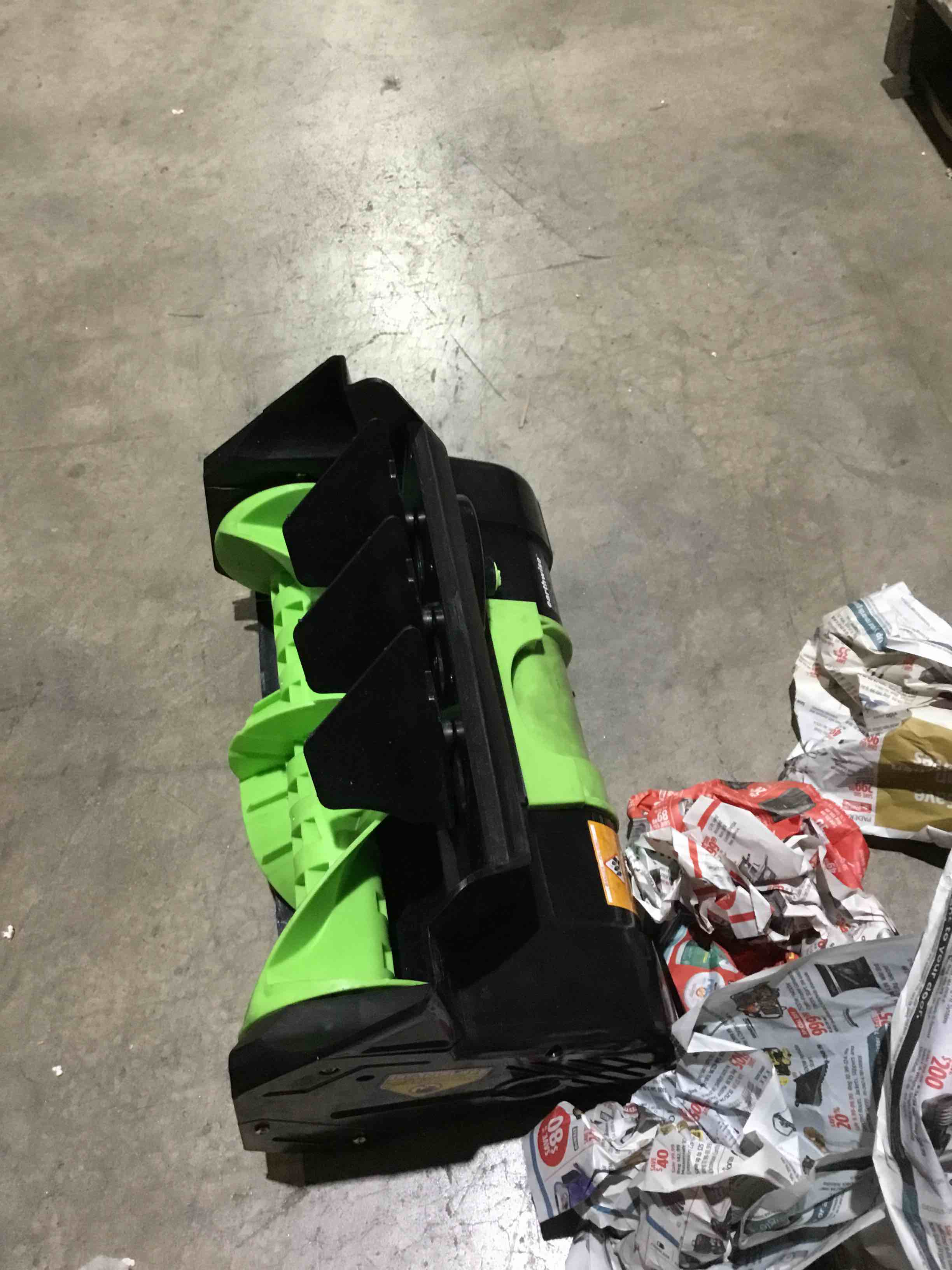 Condition photo showing As Is for earthwise sn70016 electric corded 12amp snow shovel, 16" width, 430lbs/minute
