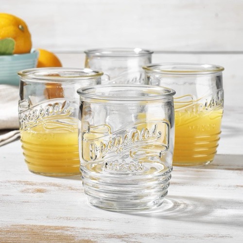 glaver's drinking glasses set of 4 original mason whiskey 13 oz, clear