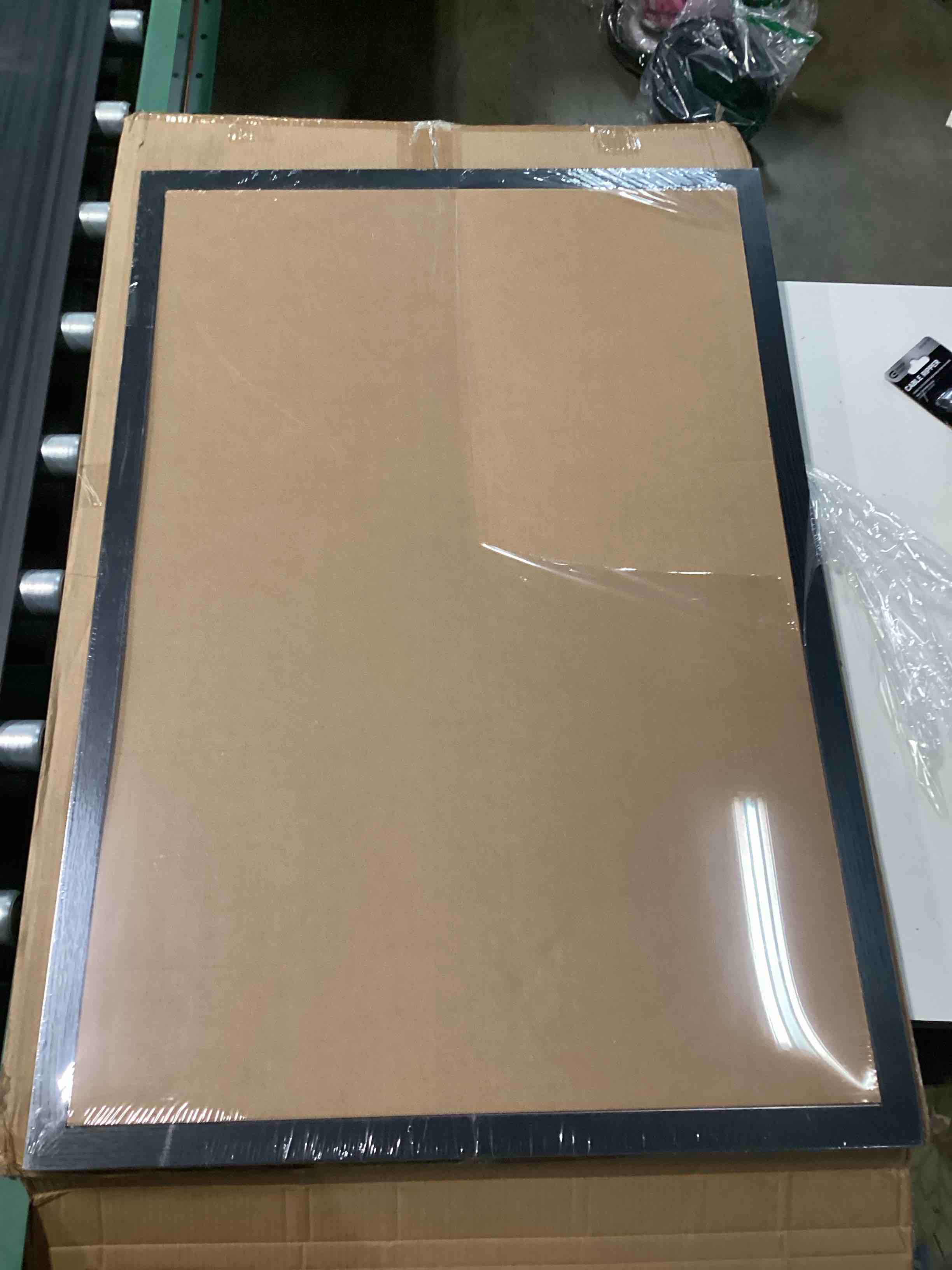 Condition photo showing Good Condition for 26x38 shadow box frame contemporary black | 3/4" depth of usable space| interior size 26x38 or 38x26 inches| uv resistant acrylic, acid-free backing, wall hangers | made in usa