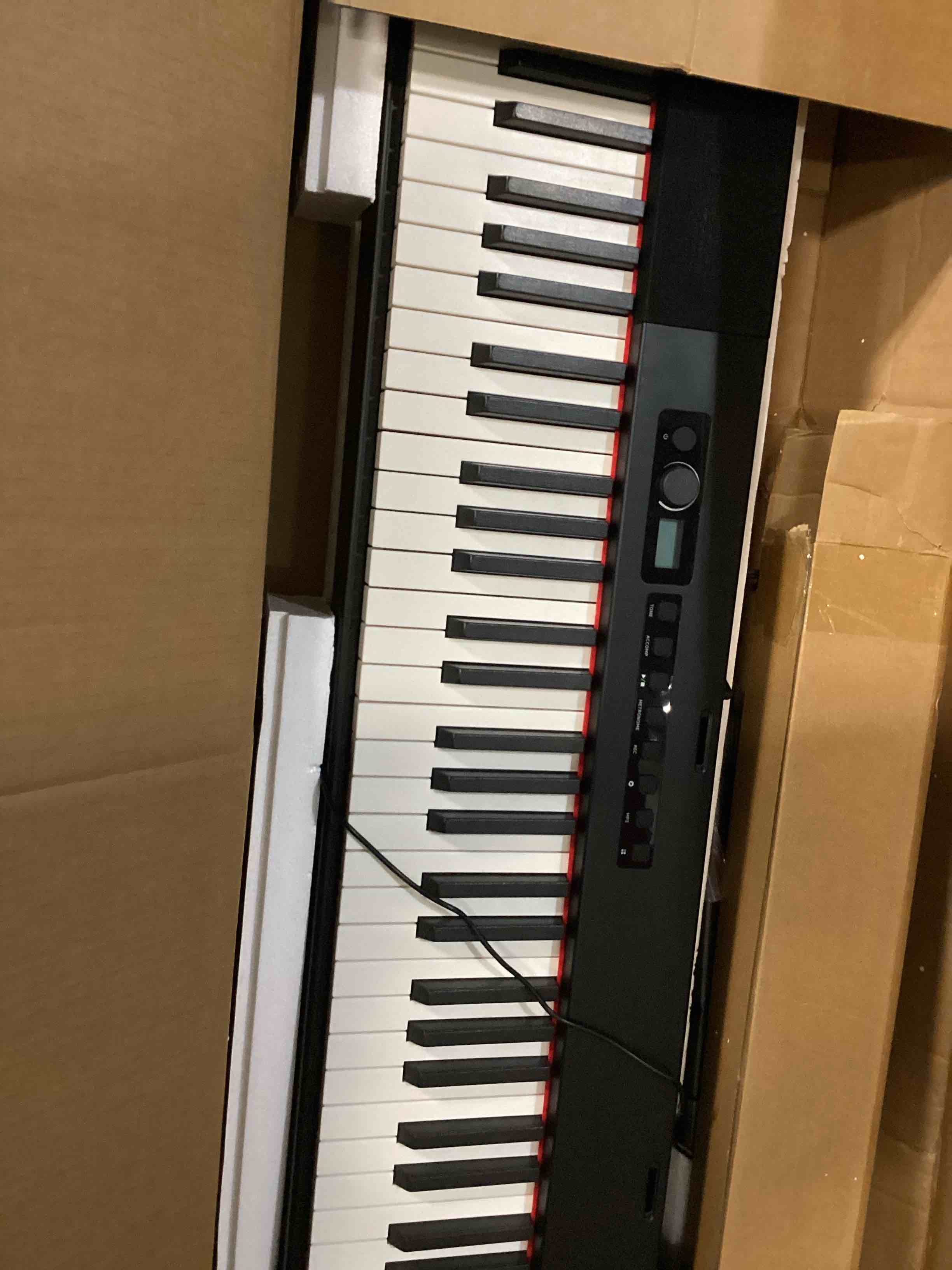 Condition photo showing As Is for donner dep-20 lite digital piano 88 key weighted keyboard full size, portable electric piano set with stand, sustain pedal and keyboard stickers, gifts for beginners adults teens black