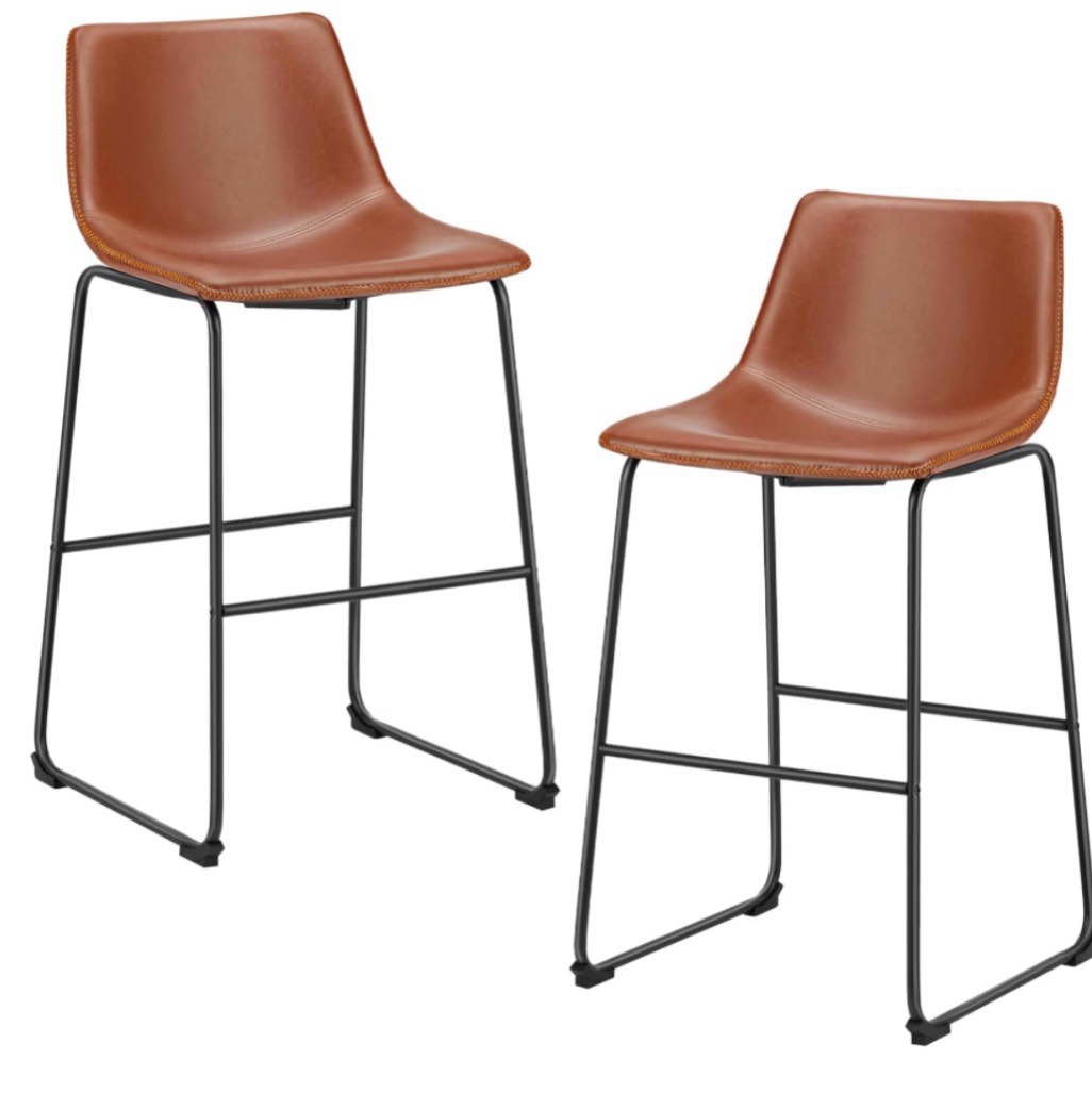 sweetcrispy counter height bar stools set of 2, 30 inch height stool faux leather barstools with back, armless kitchen island countertop comfortable modern chairs with metal legs - brown