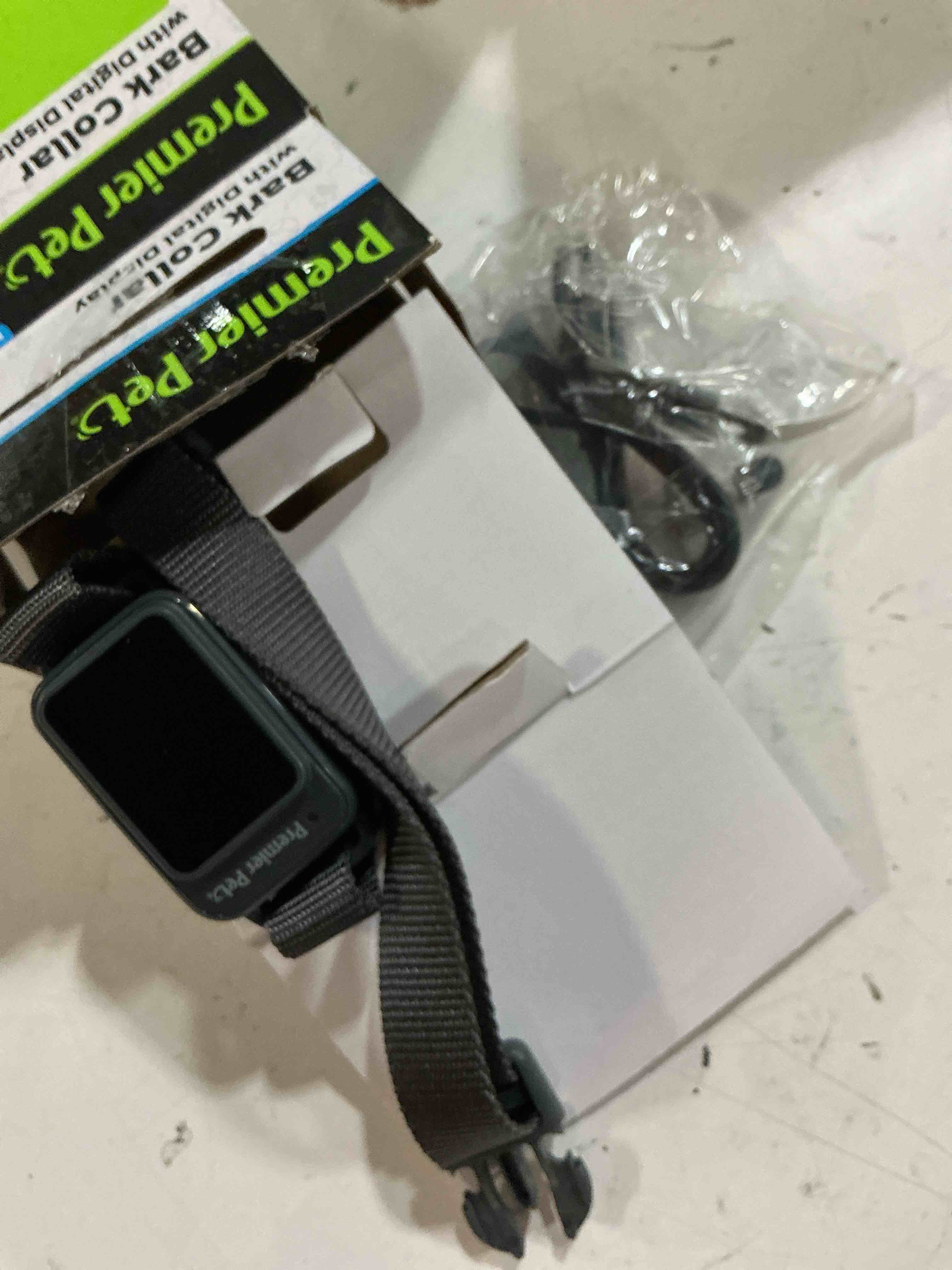 Condition photo showing As Is for premier pet bark collar with digital display - reduces barking quickly & safely