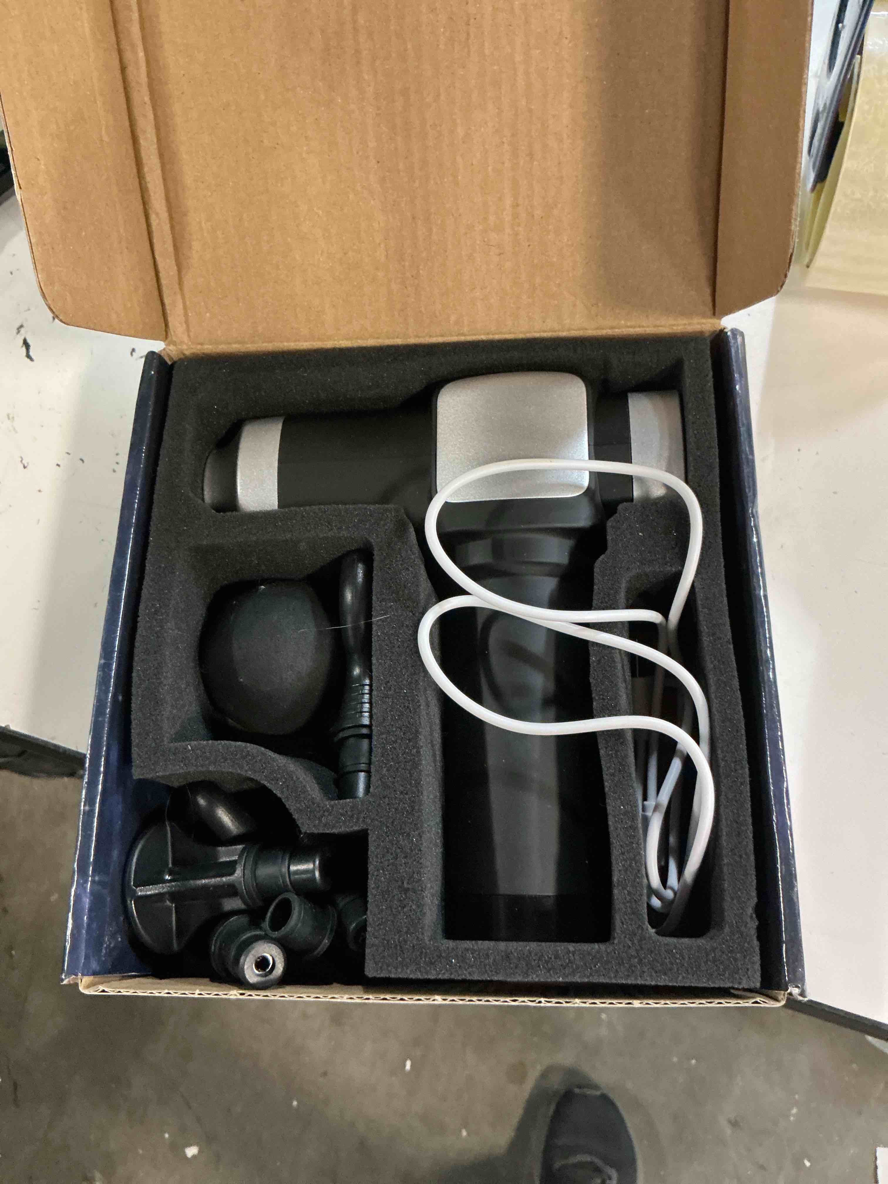 Condition photo showing As Is for massage gun deep tissue, portable percussion electric muscle massager for pain relief, handheld massagers with 30 speeds & 6 attachments for back and neck, gifts for men women black