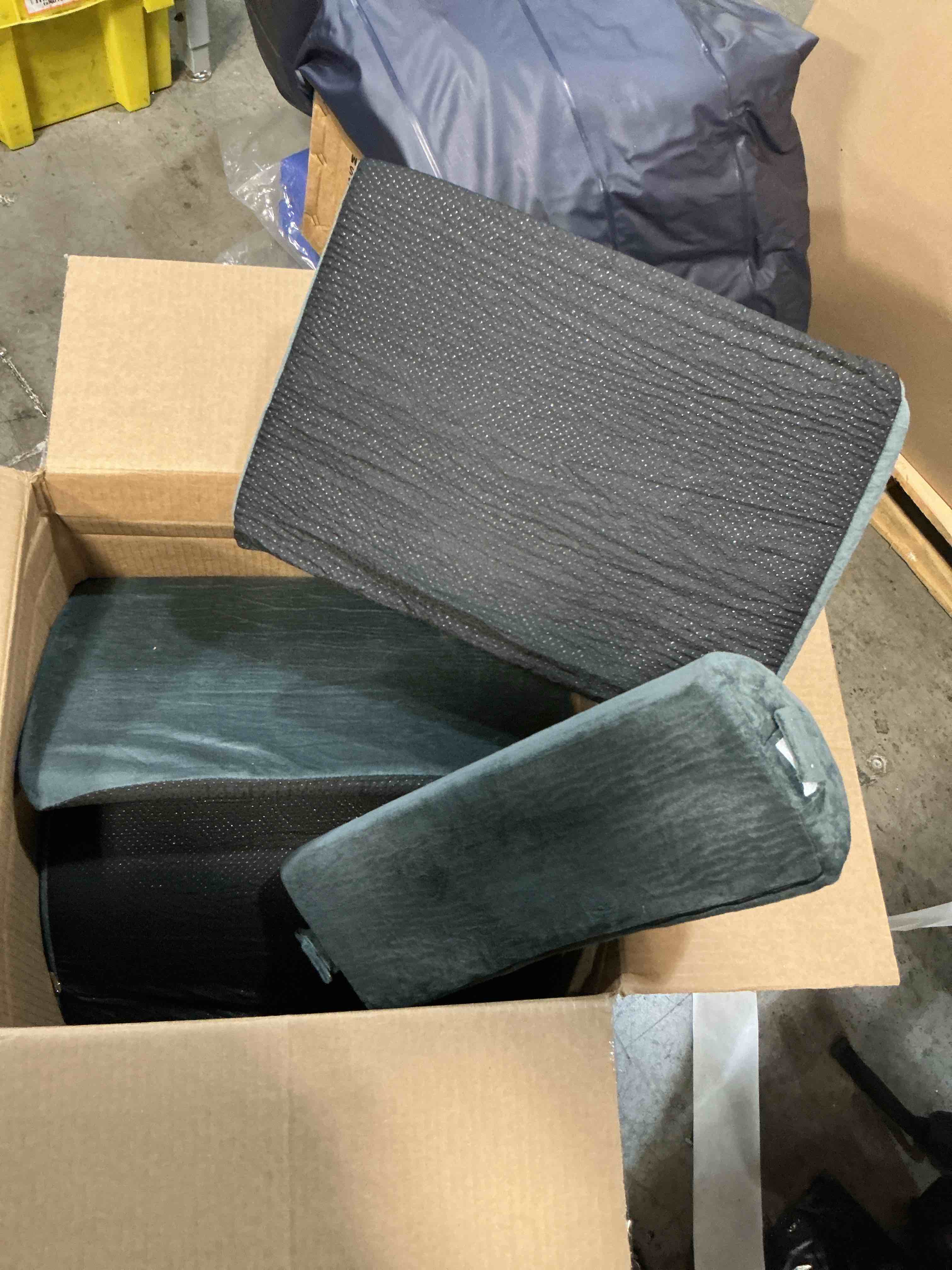 Condition photo showing As Is for 4pcs orthopedic bed wedge pillow set, post surgery foam pillow, triangle adjustable support pillow for body back and leg pain relief, anti snoring, acid reflux & gerd sleeping (black)