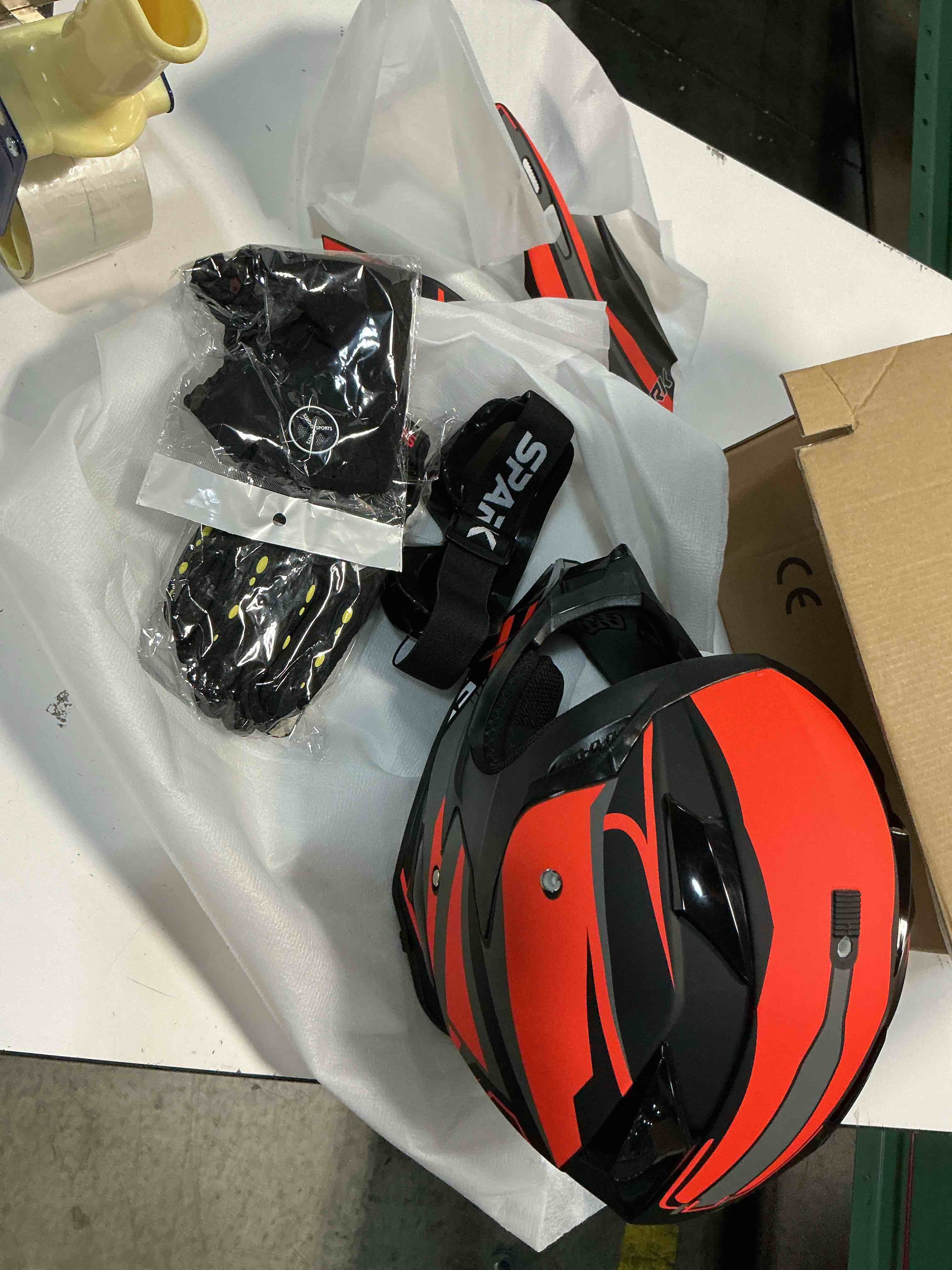 Condition photo showing New/Like New for adult motocross helmet atv dirt bike off-road full face motorcycle helmet w/goggles gloves & mask, dot approved large vitality orange