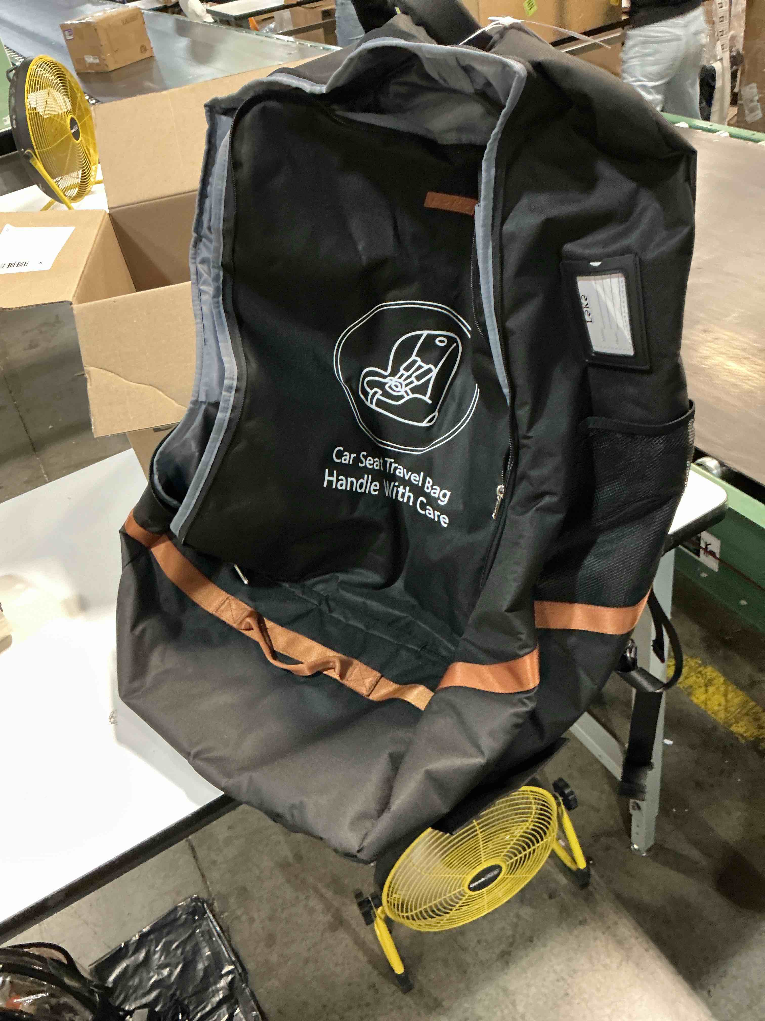 Condition photo showing New/Like New for car seat travel bag for airplane with wheels, 4 spinner wheels, 900d heavy duty padded carseat travel bag, ergonomic backpack with waist support, universal fit for convertible infant seats