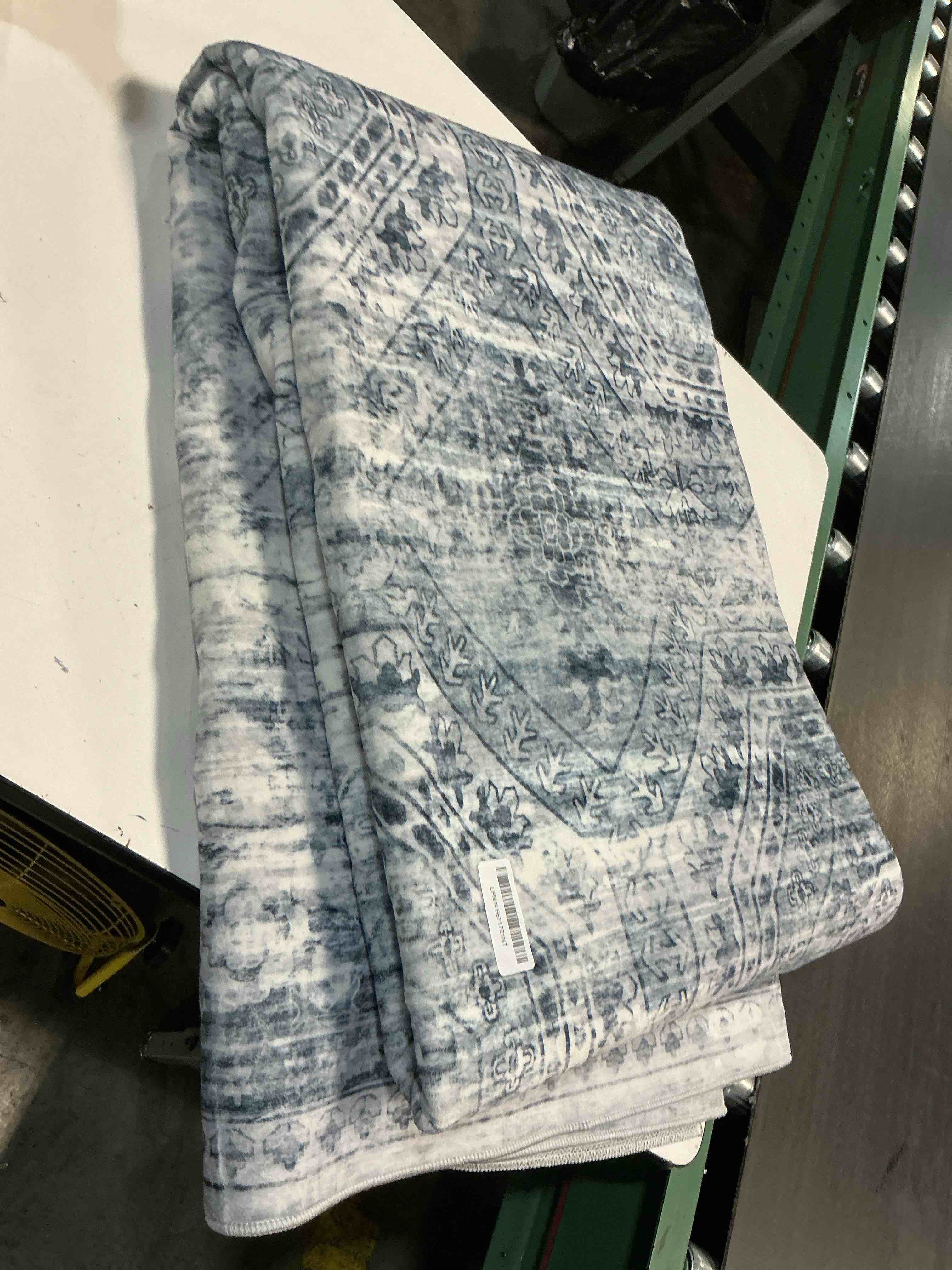 Condition photo showing As Is for 8x10 area rug washable for living room - vintage non slip large rug for open floor plans, soft faux wool carpet for king bedroom dining room, pet friendly home decor grey blue 8' x 10' (rectangular)