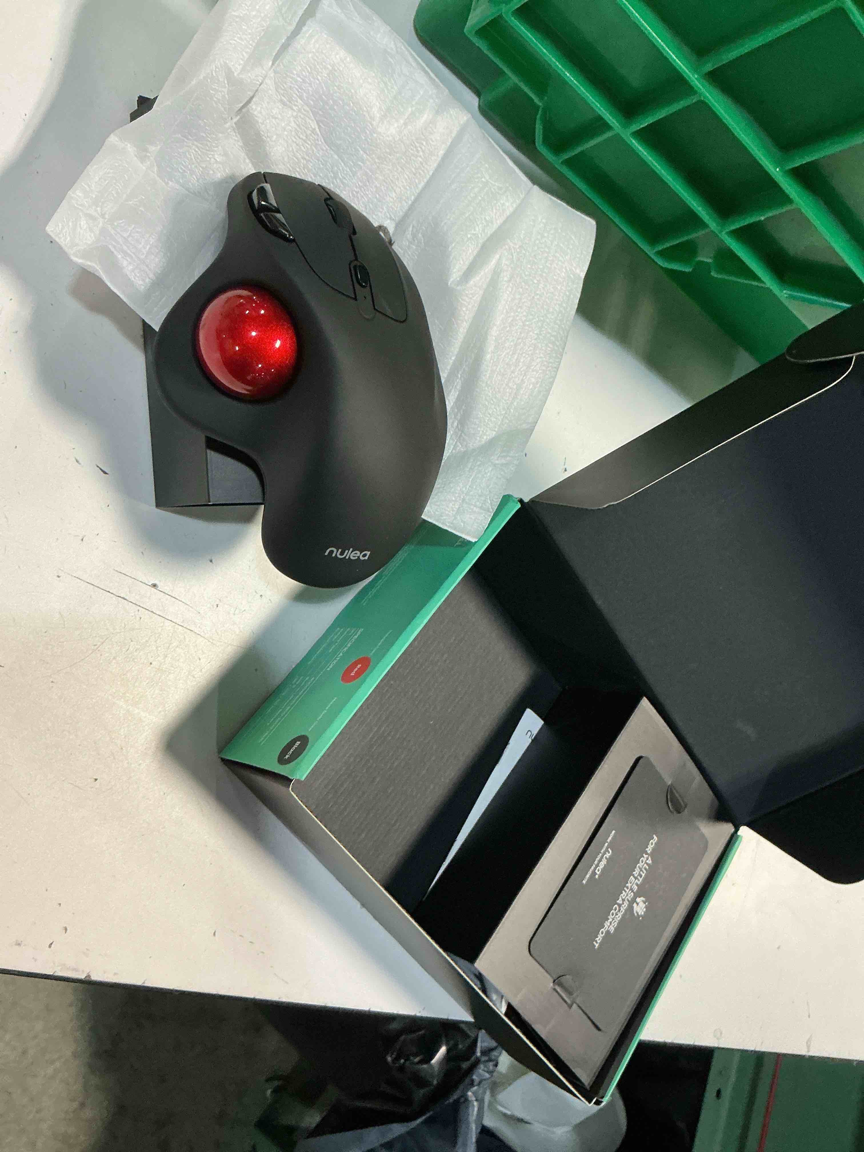 Condition photo showing New/Like New for nulea m501 wireless trackball mouse, rechargeable ergonomic, easy thumb control, precise & smooth tracking, 3 device connection (bluetooth or usb receiver), compatible for pc, laptop, mac, windows. a-red